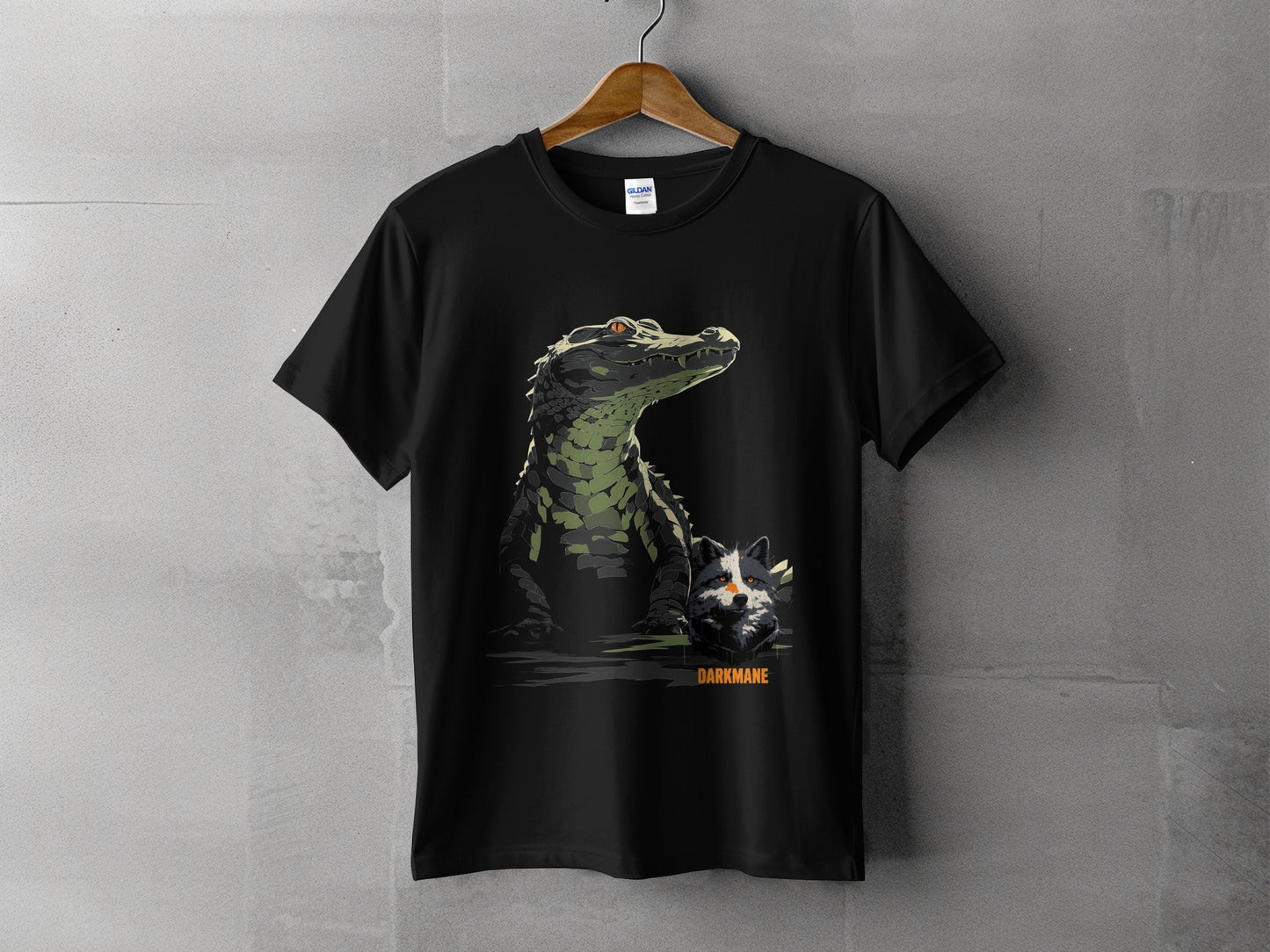 Street Art Gator And Wildlife Illustration Unisex T-Shirt - Darkmane Black T-Shirt - RMA APPAREL - Roclla Media Apparel Store