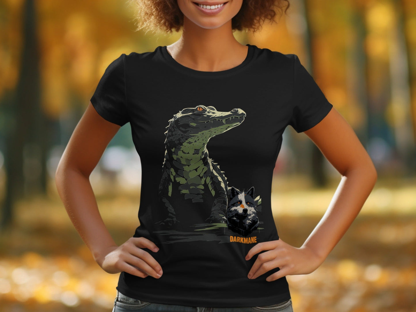 Street Art Gator And Wildlife Illustration Unisex T-Shirt - Darkmane Black T-Shirt - RMA APPAREL - Roclla Media Apparel Store