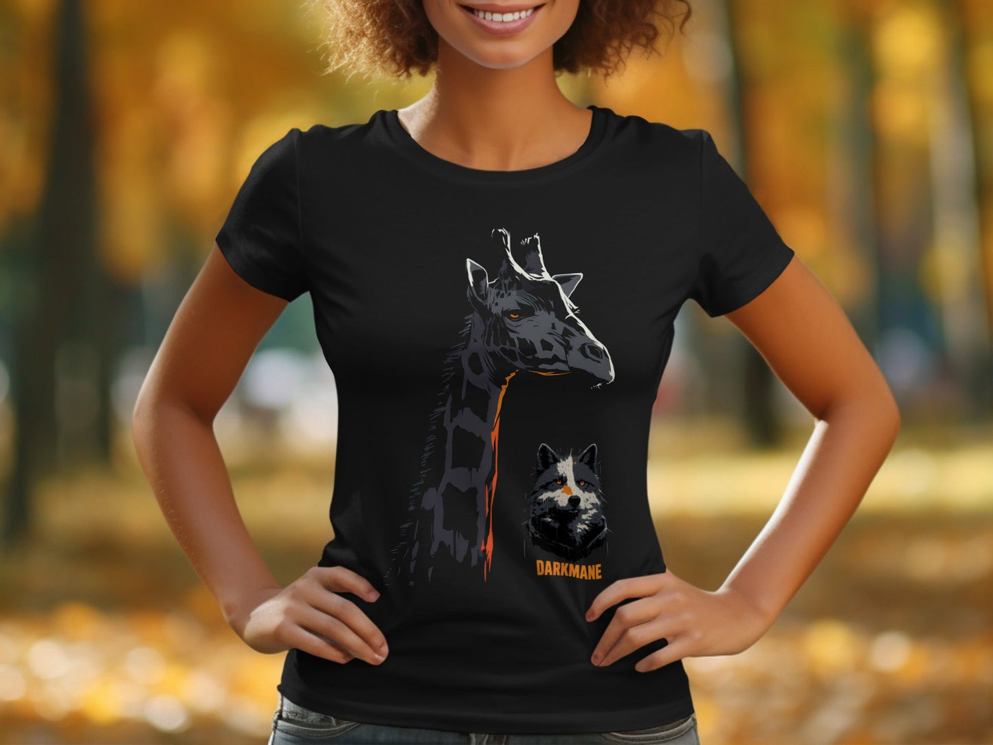 Street Art Giraffe and Wildlife Design Mens Womens T-Shirt - Darkmane Black T-Shirt - RMA APPAREL - Roclla Media Apparel Store