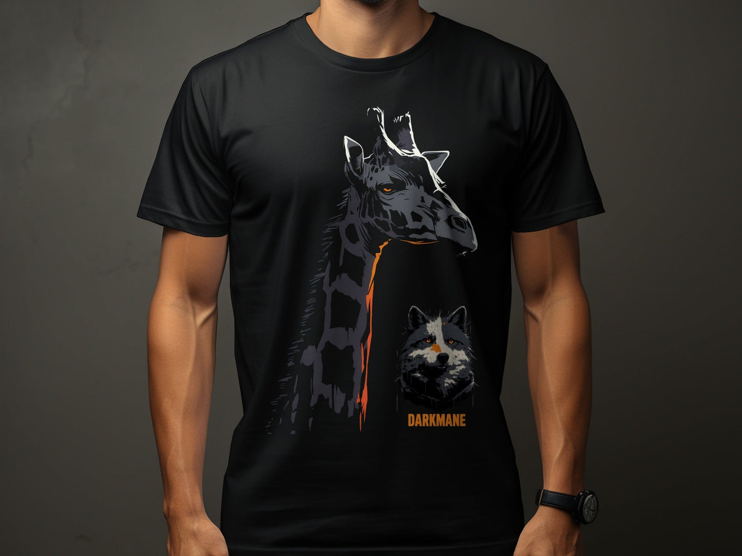 Street Art Giraffe and Wildlife Design Mens Womens T-Shirt - Darkmane Black T-Shirt - RMA APPAREL - Roclla Media Apparel Store