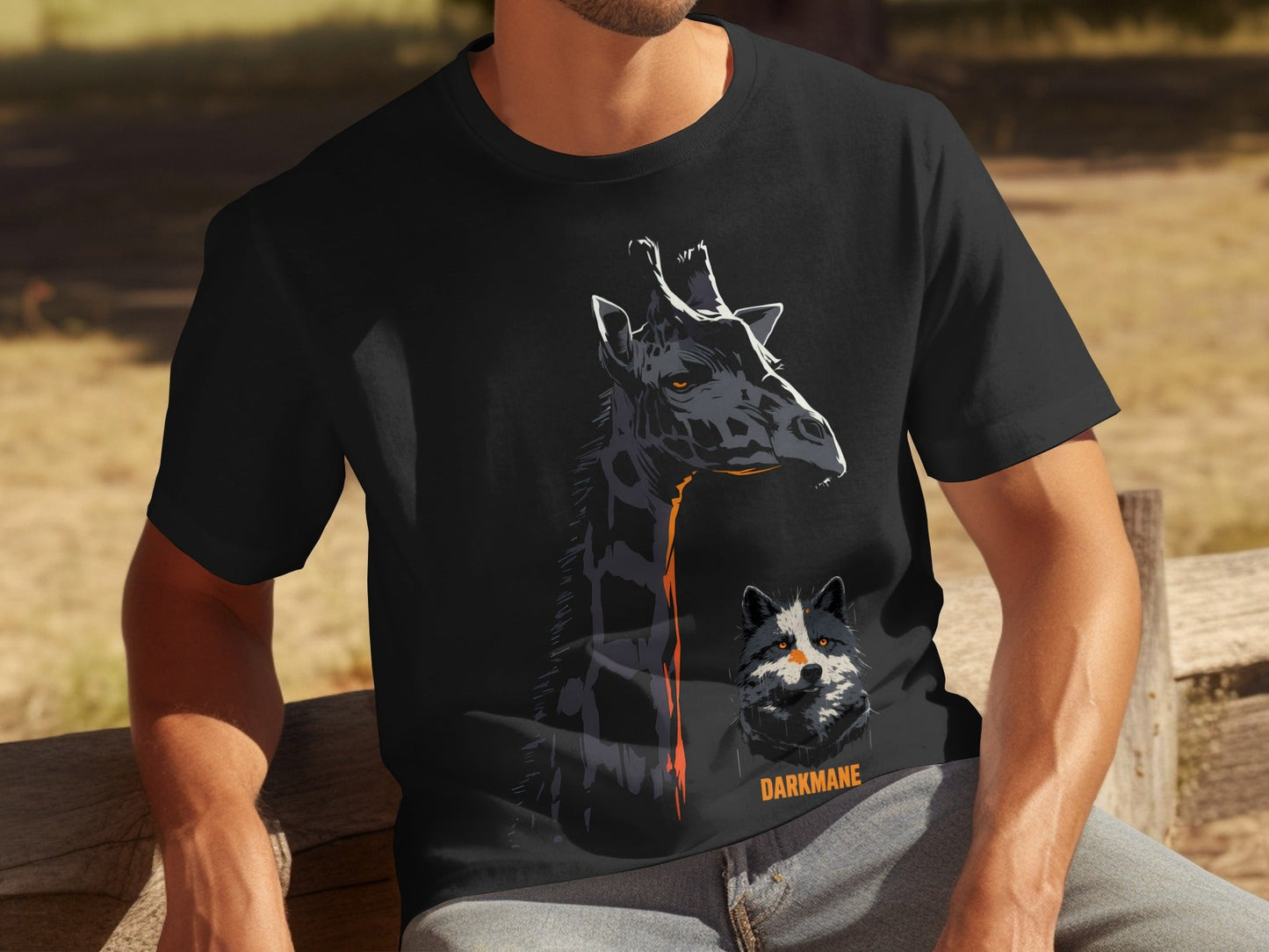 Street Art Giraffe and Wildlife Design Mens Womens T-Shirt - Darkmane Black T-Shirt - RMA APPAREL - Roclla Media Apparel Store
