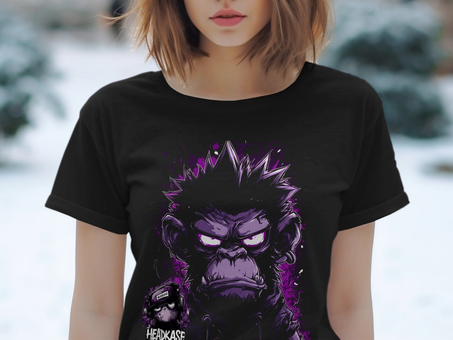 Street Art Headkase Gorilla Sizes S to 5XL Unisex T-Shirt - Headcase Crittrz Black T-Shirt - RMA APPAREL - Roclla Media Apparel Store