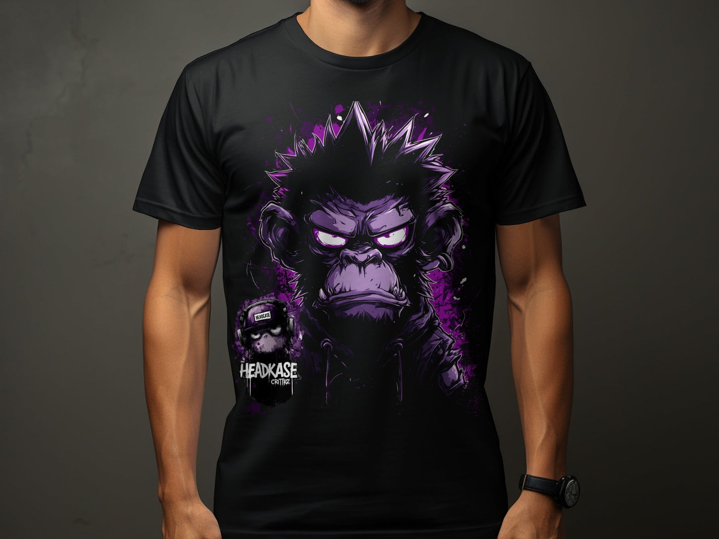 Street Art Headkase Gorilla Sizes S to 5XL Unisex T-Shirt - Headcase Crittrz Black T-Shirt - RMA APPAREL - Roclla Media Apparel Store