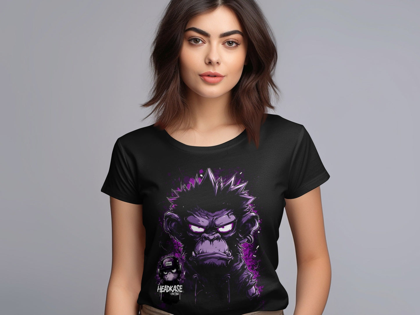 Street Art Headkase Gorilla Sizes S to 5XL Unisex T-Shirt - Headcase Crittrz Black T-Shirt - RMA APPAREL - Roclla Media Apparel Store