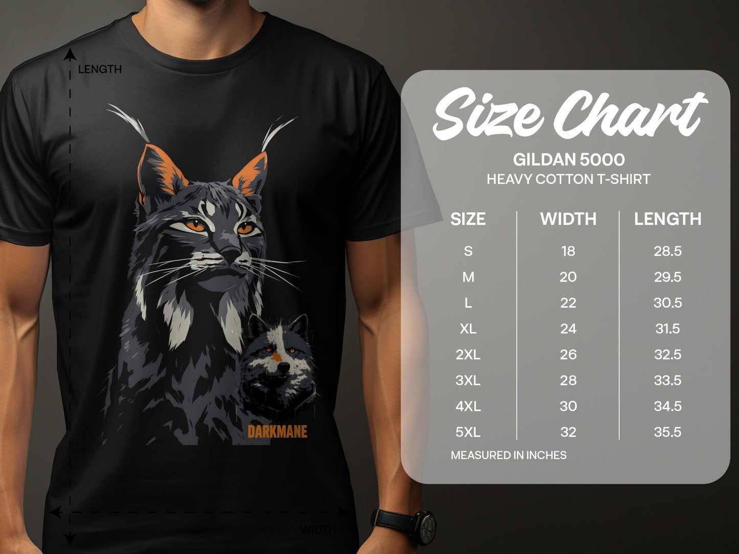 Street Art Lynx and Wildlife Illustration Sizes S to 5XL T-Shirt - Darkmane Black T-Shirt - RMA APPAREL - Roclla Media Apparel Store