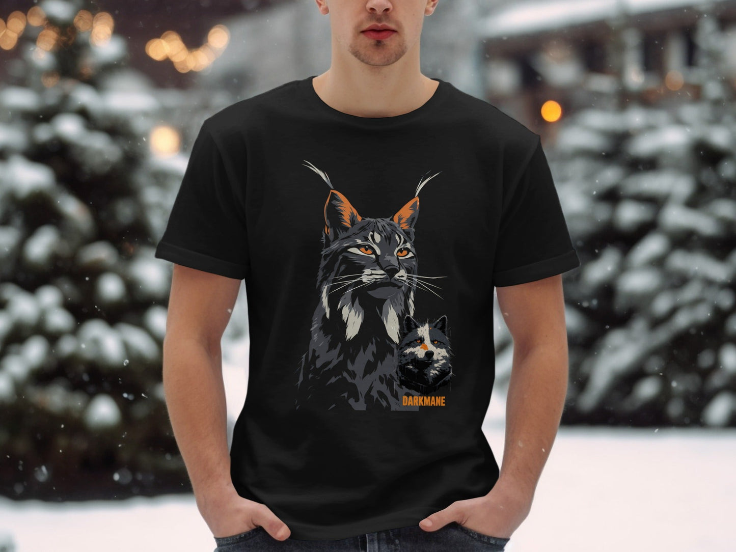 Street Art Lynx and Wildlife Illustration Sizes S to 5XL T-Shirt - Darkmane Black T-Shirt - RMA APPAREL - Roclla Media Apparel Store