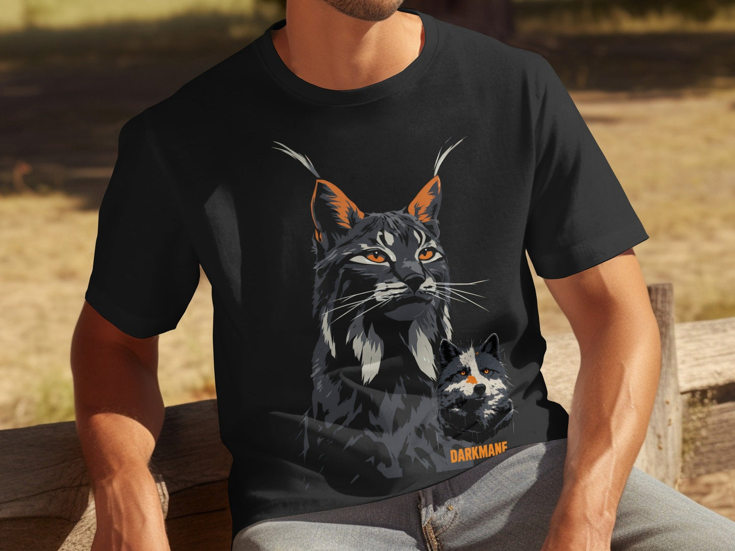 Street Art Lynx and Wildlife Illustration Sizes S to 5XL T-Shirt - Darkmane Black T-Shirt - RMA APPAREL - Roclla Media Apparel Store