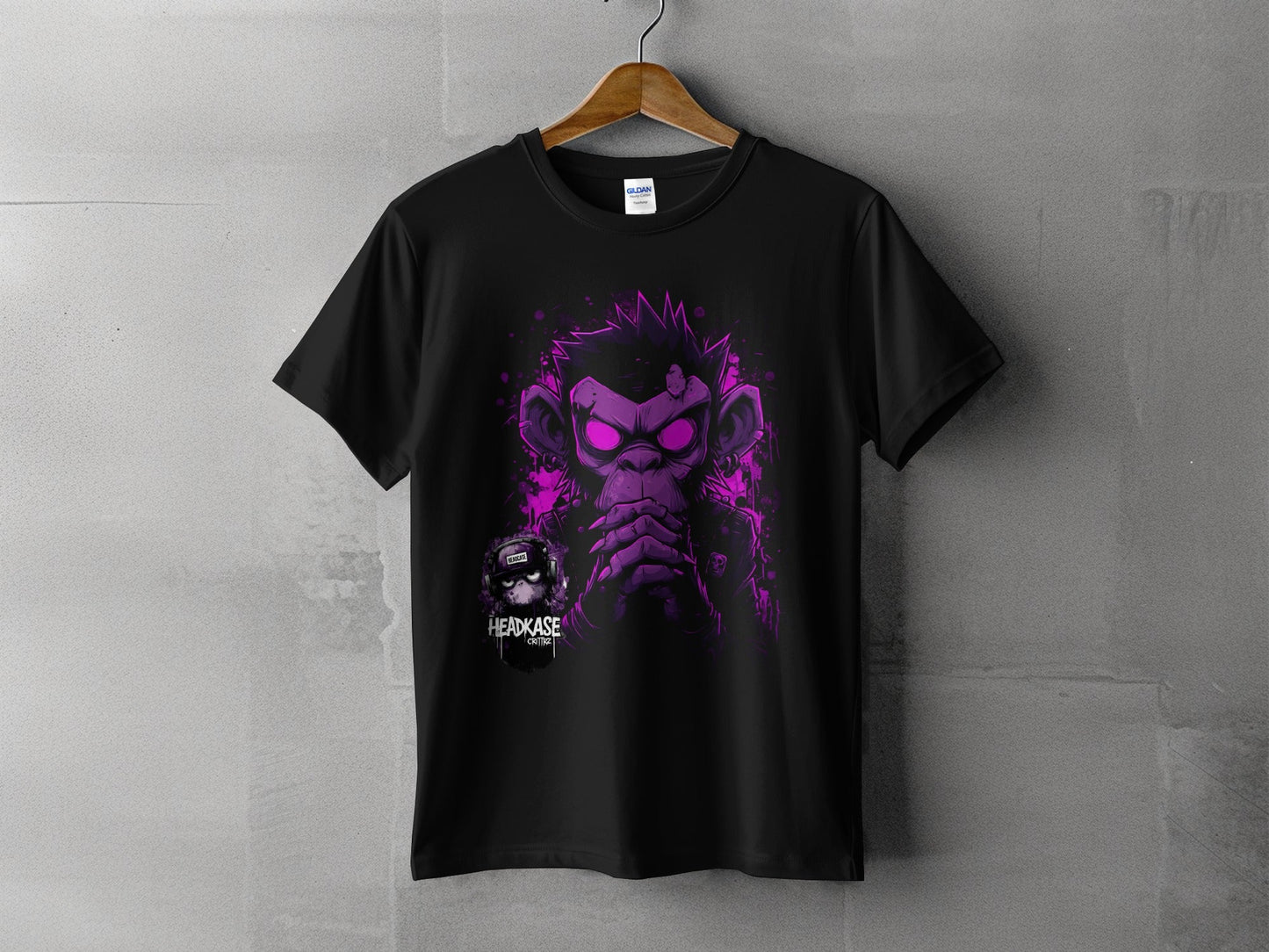 Street Art Monkey Graphic Unisex Mens T-Shirt Sizes S - 5XL - Headcase Crittrz Black T-Shirt - RMA APPAREL - Roclla Media Apparel Store
