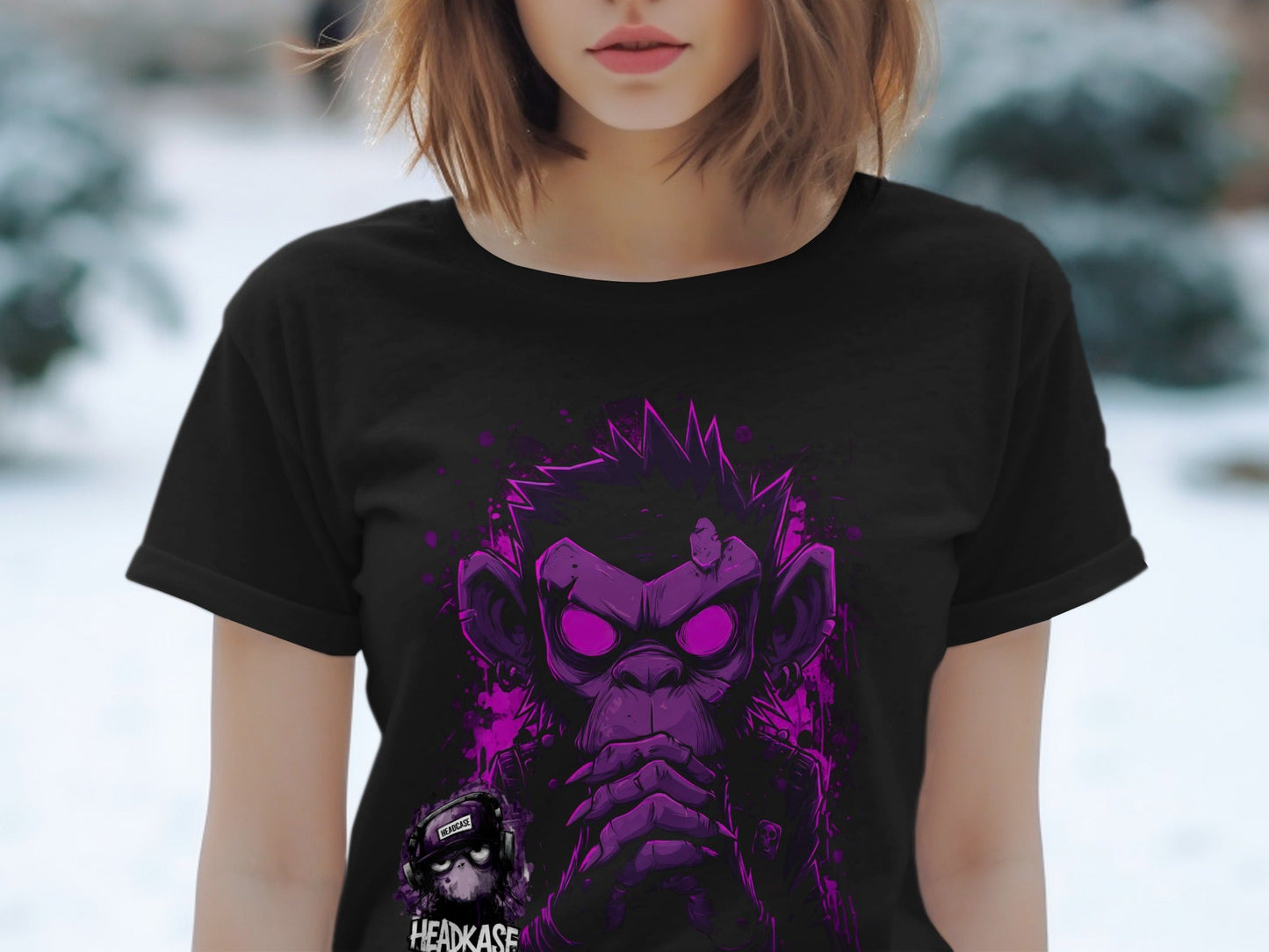 Street Art Monkey Graphic Unisex Mens T-Shirt Sizes S - 5XL - Headcase Crittrz Black T-Shirt - RMA APPAREL - Roclla Media Apparel Store