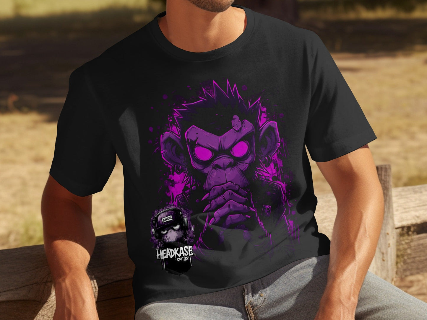 Street Art Monkey Graphic Unisex Mens T-Shirt Sizes S - 5XL - Headcase Crittrz Black T-Shirt - RMA APPAREL - Roclla Media Apparel Store