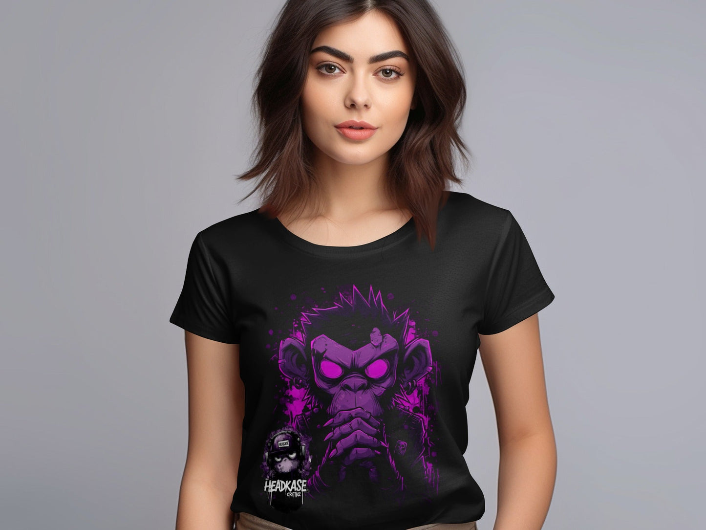 Street Art Monkey Graphic Unisex Mens T-Shirt Sizes S - 5XL - Headcase Crittrz Black T-Shirt - RMA APPAREL - Roclla Media Apparel Store