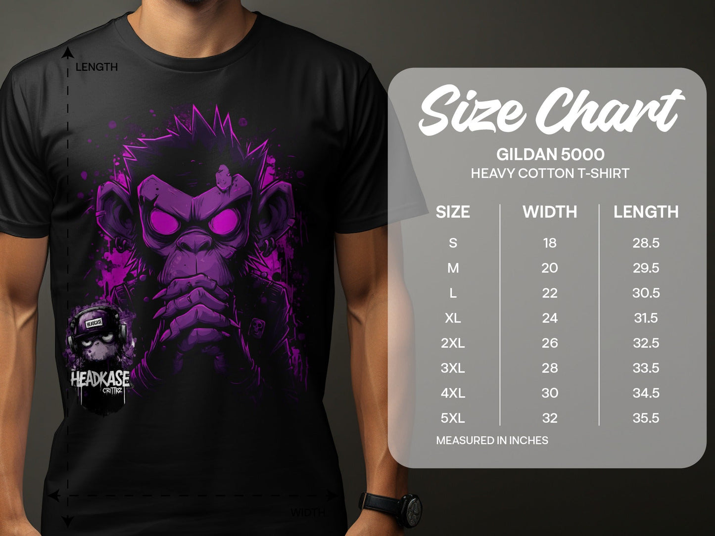 Street Art Monkey Graphic Unisex Mens T-Shirt Sizes S - 5XL - Headcase Crittrz Black T-Shirt - RMA APPAREL - Roclla Media Apparel Store