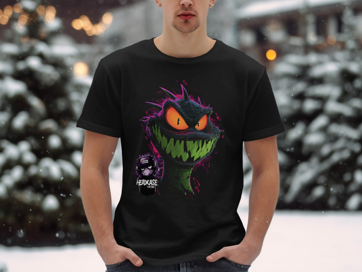 Street Art Reptile Urban Mens Womens Unisex T-Shirt Sizes - Headcase Crittrz Black T-Shirt - RMA APPAREL - Roclla Media Apparel Store