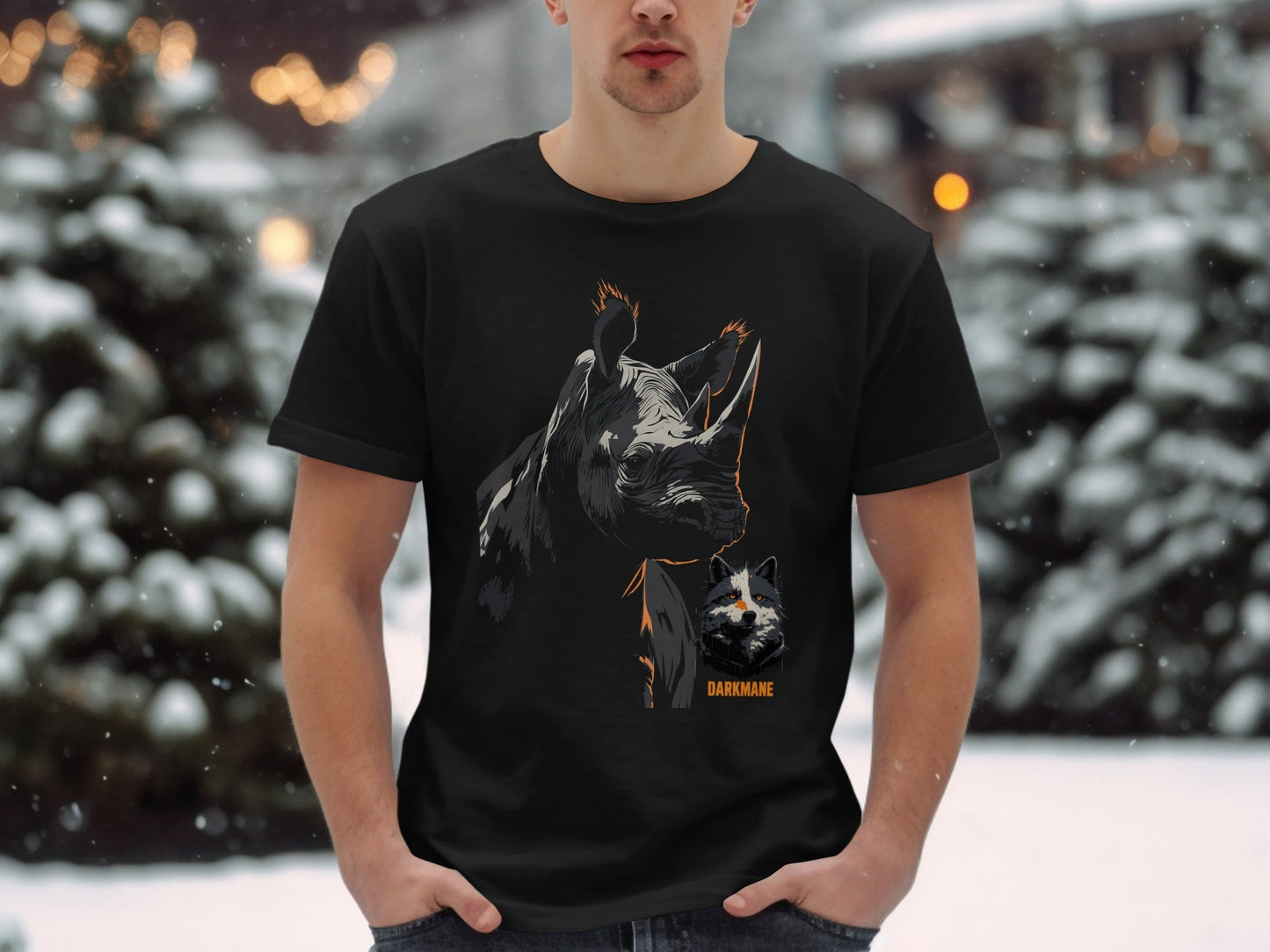 Street Art Rhino And Wildlife Sizes S to 5XL Unisex T-Shirt - Darkmane Black T-Shirt - RMA APPAREL - Roclla Media Apparel Store
