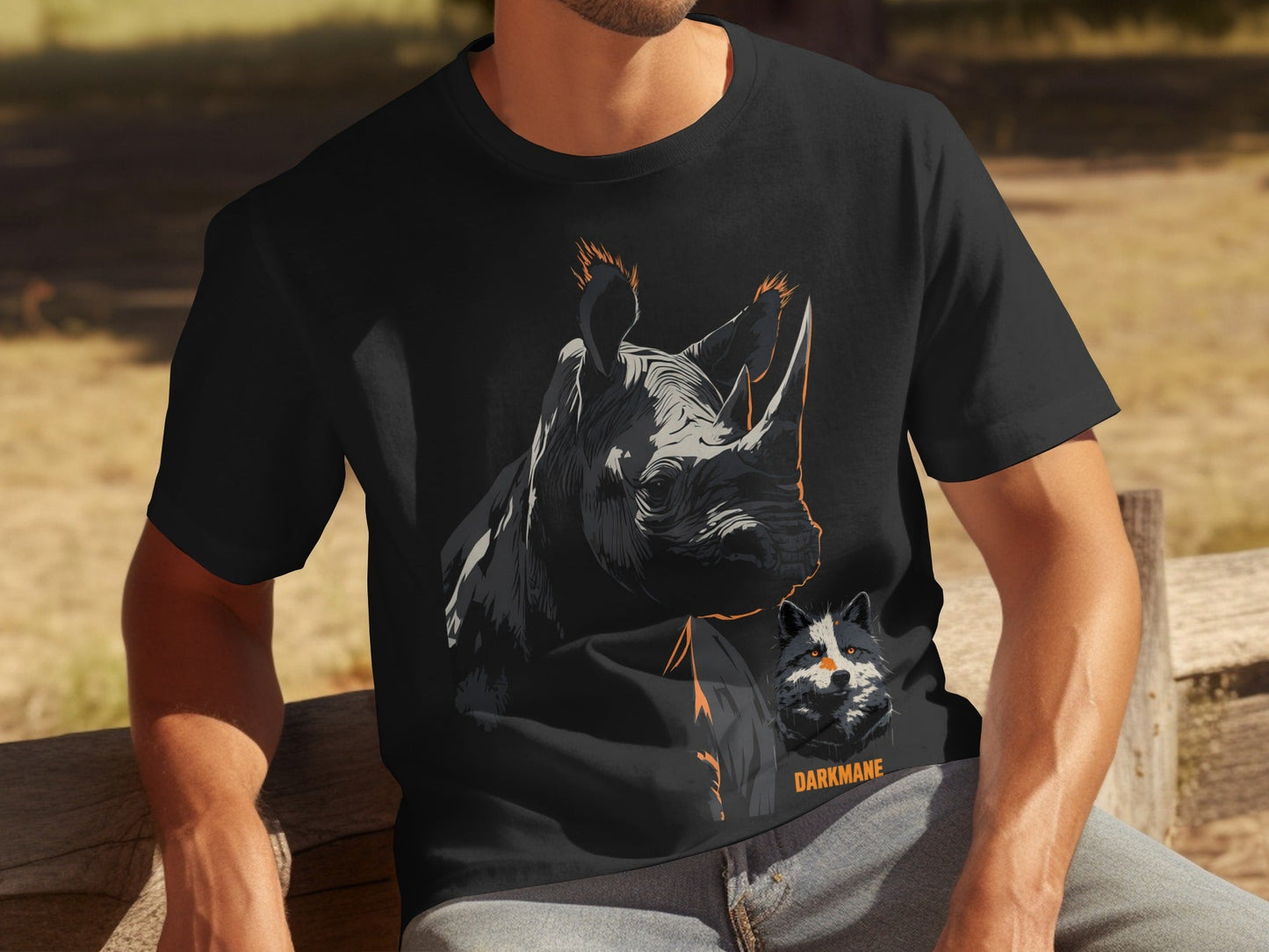 Street Art Rhino And Wildlife Sizes S to 5XL Unisex T-Shirt - Darkmane Black T-Shirt - RMA APPAREL - Roclla Media Apparel Store
