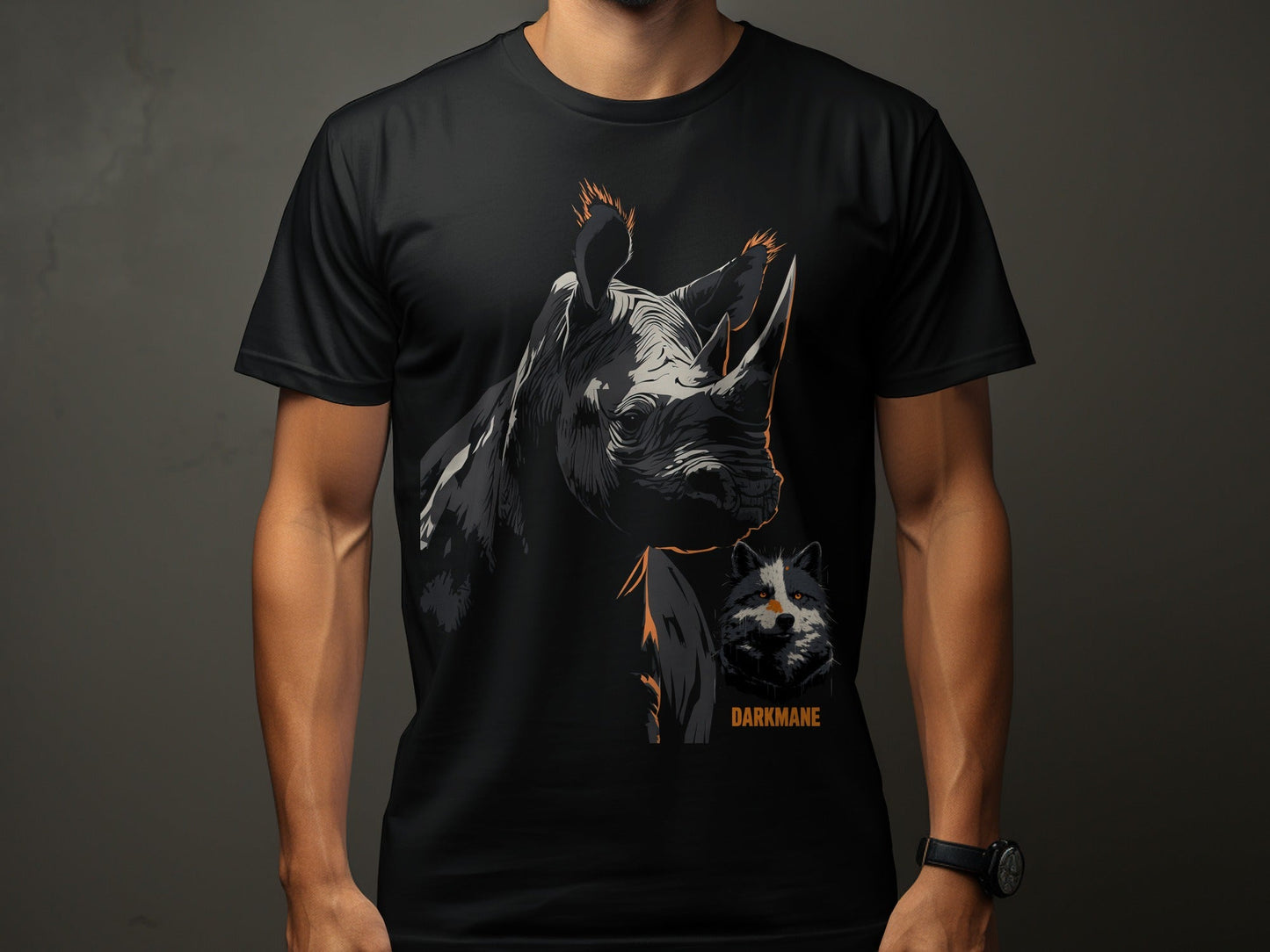 Street Art Rhino And Wildlife Sizes S to 5XL Unisex T-Shirt - Darkmane Black T-Shirt - RMA APPAREL - Roclla Media Apparel Store