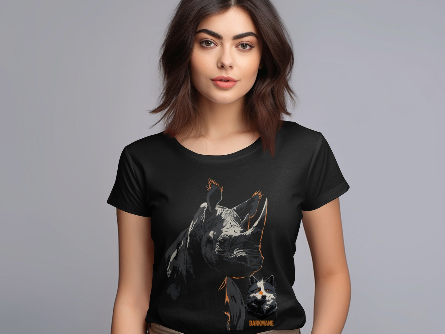 Street Art Rhino And Wildlife Sizes S to 5XL Unisex T-Shirt - Darkmane Black T-Shirt - RMA APPAREL - Roclla Media Apparel Store