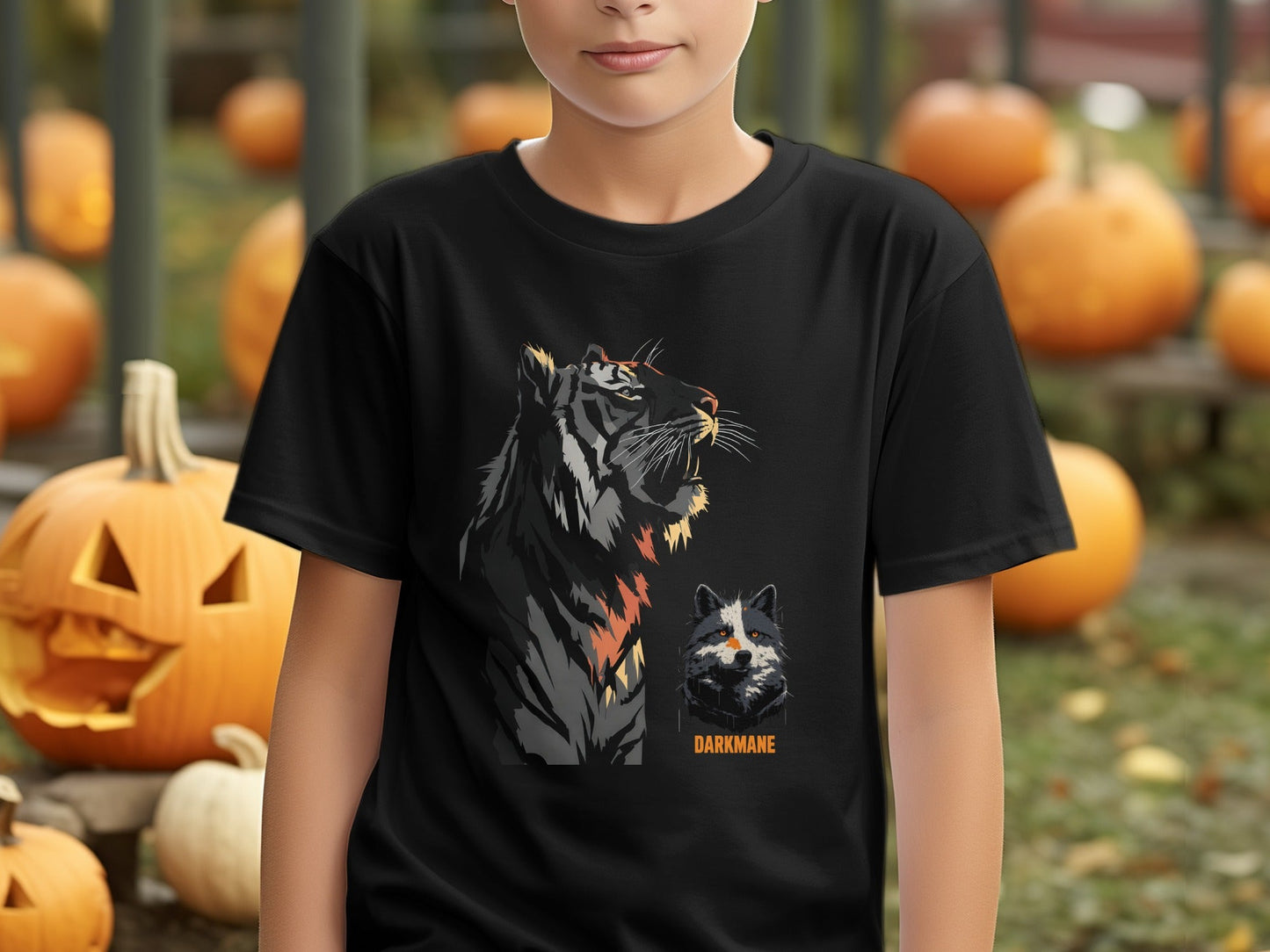 Street Art Roaring Tiger And Dog Sizes S to 5XL T-Shirt - Darkmane Black T-Shirt - RMA APPAREL - Roclla Media Apparel Store
