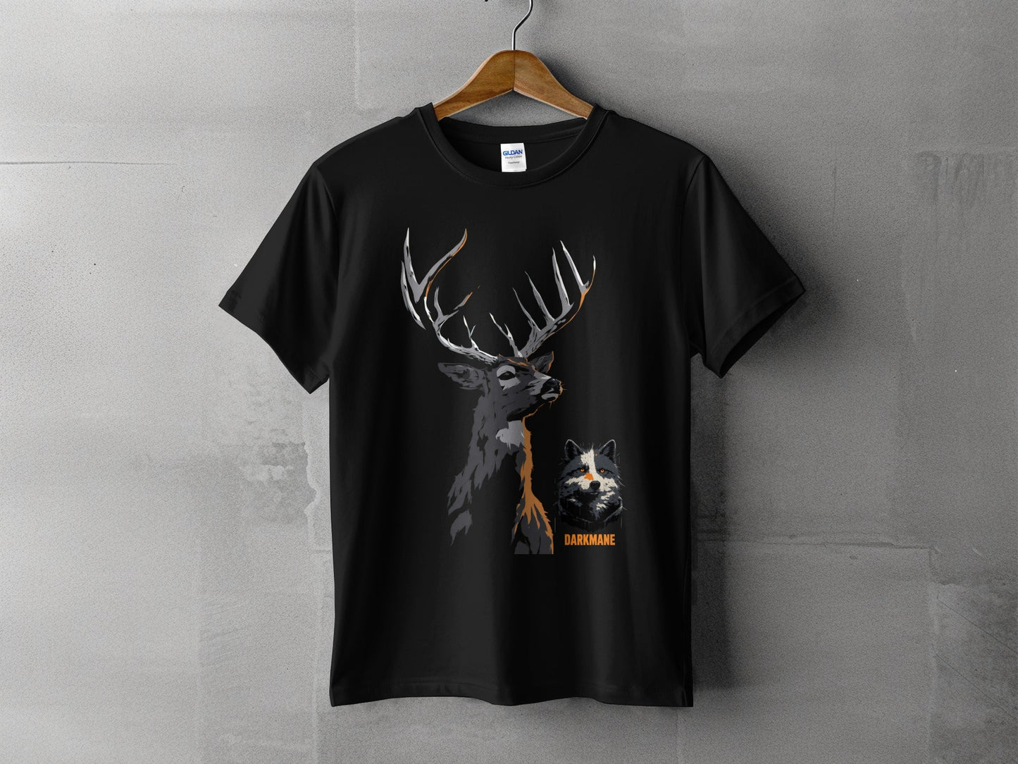 Street Art Stag and Wildlife Graphic Unisex T-Shirt Sizes S - 5XL - Darkmane Black T-Shirt - RMA APPAREL - Roclla Media Apparel Store