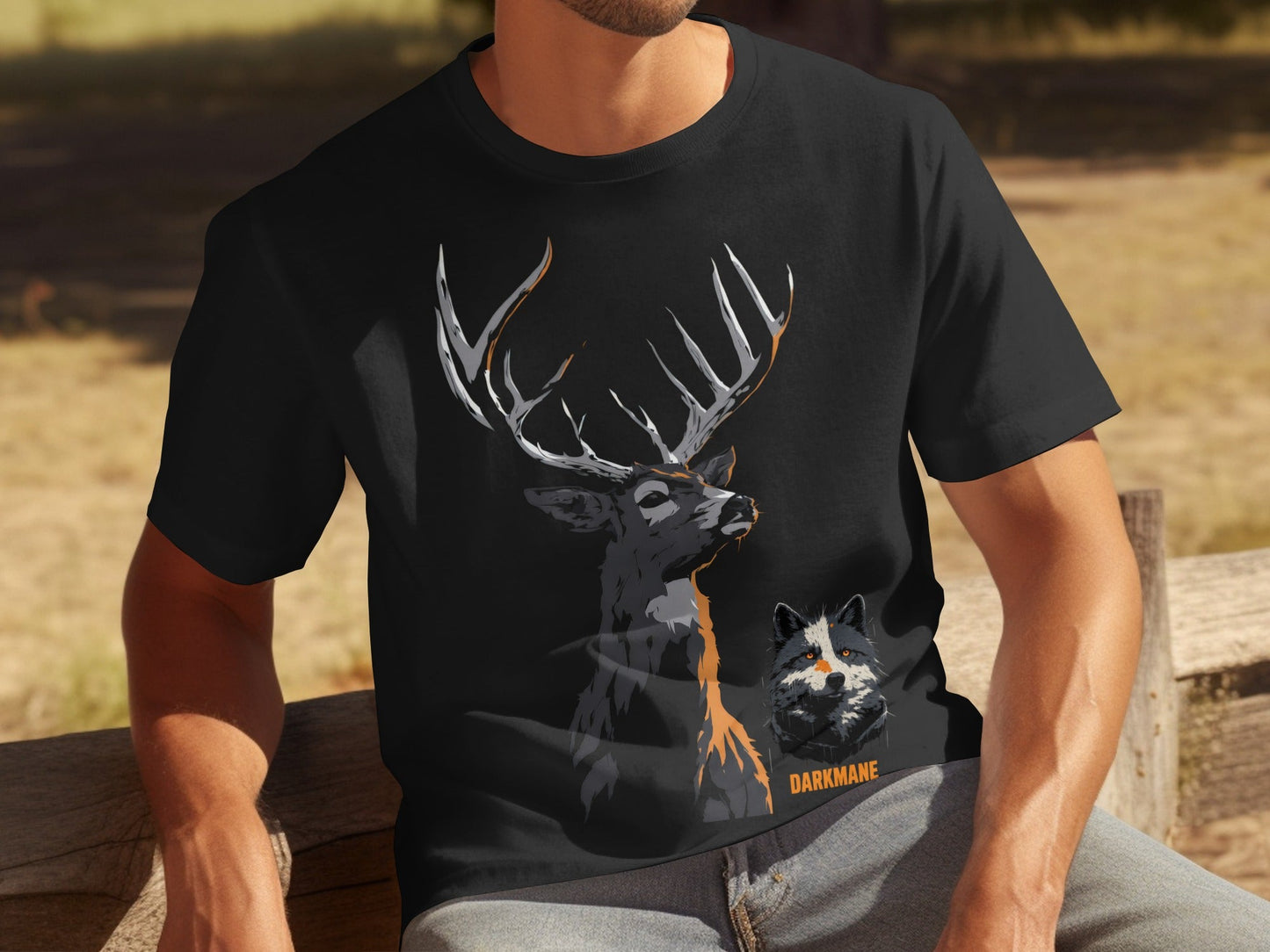 Street Art Stag and Wildlife Graphic Unisex T-Shirt Sizes S - 5XL - Darkmane Black T-Shirt - RMA APPAREL - Roclla Media Apparel Store
