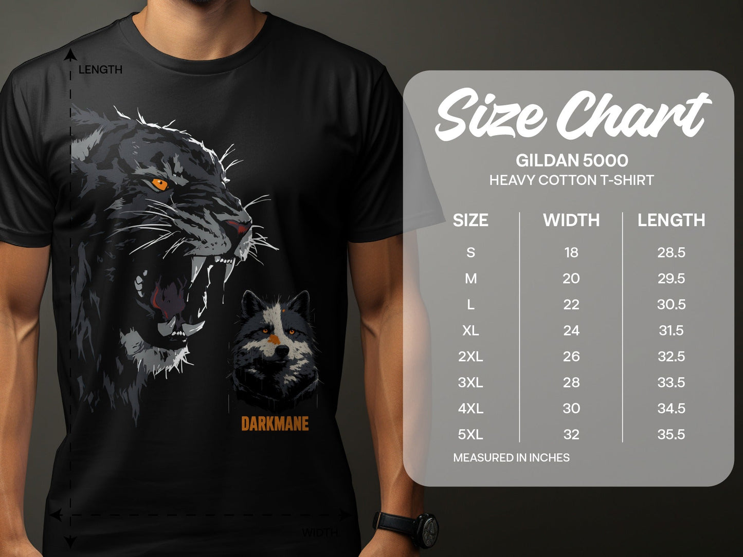 Street Art Tiger Wildlife Graphic Unisex T-Shirt Sizes S to 5XL T-Shirt - Darkmane Black T-Shirt - RMA APPAREL - Roclla Media Apparel Store
