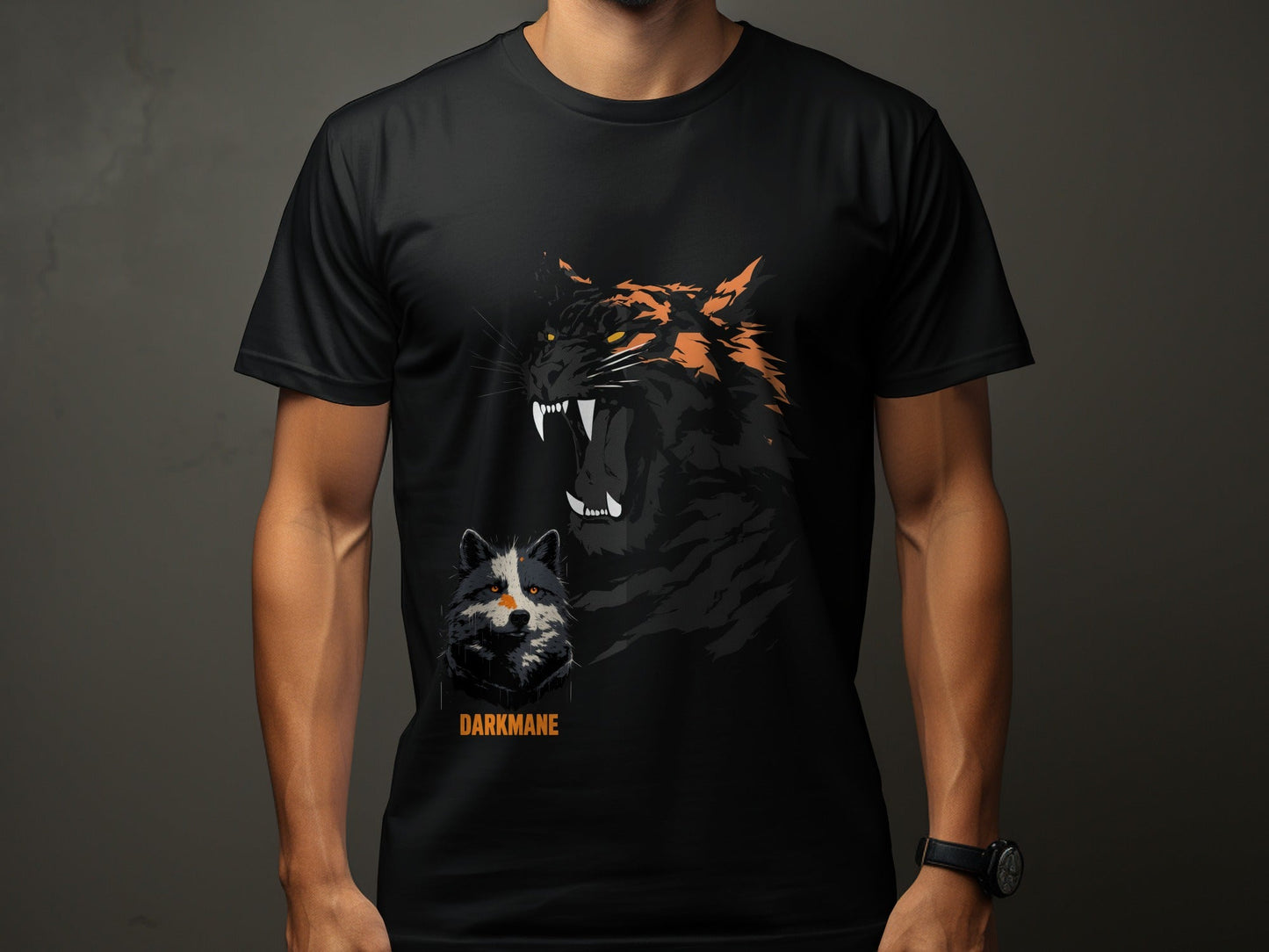 Street Art Tiger Wildlife Unisex T-Shirt Sizes S to 5XL - Darkmane Black T-Shirt - RMA APPAREL - Roclla Media Apparel Store