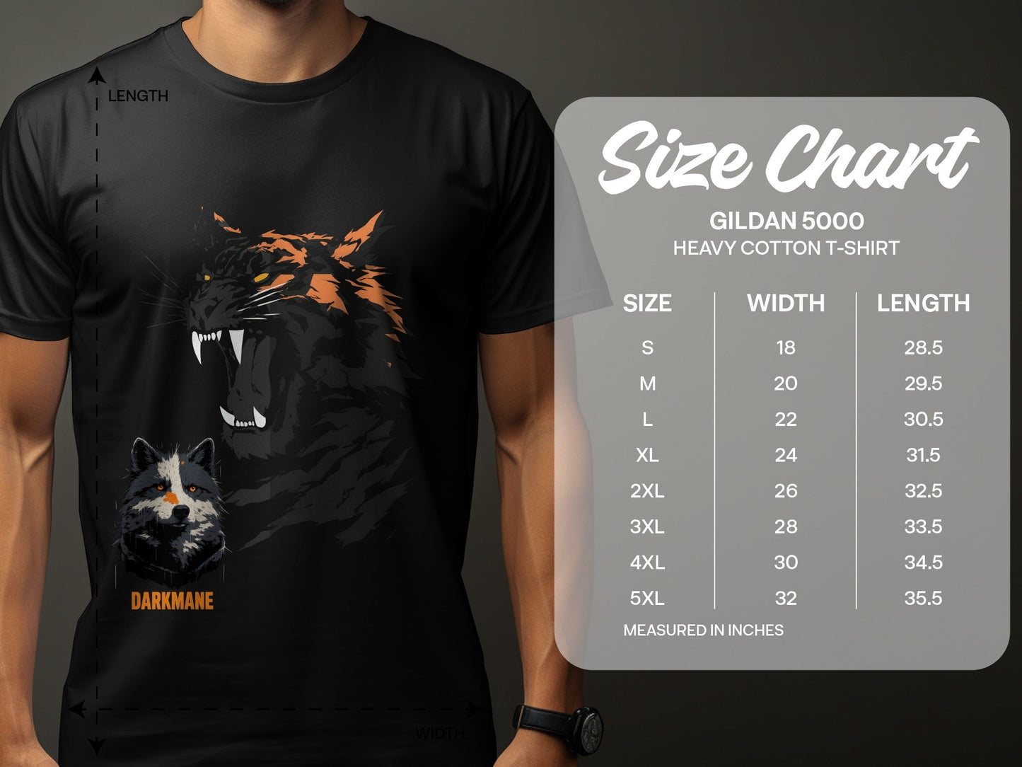 Street Art Tiger Wildlife Unisex T-Shirt Sizes S to 5XL - Darkmane Black T-Shirt - RMA APPAREL - Roclla Media Apparel Store