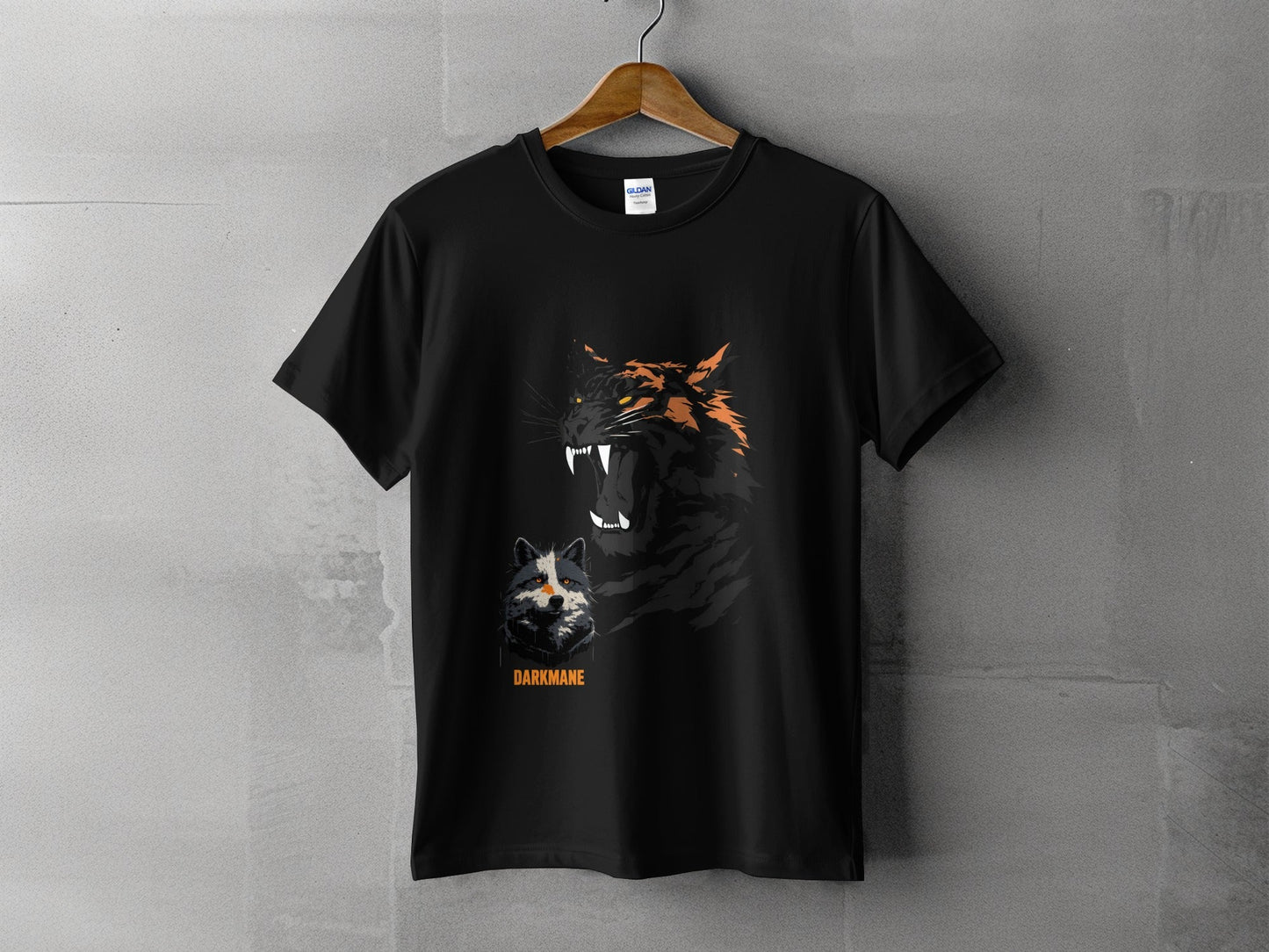 Street Art Tiger Wildlife Unisex T-Shirt Sizes S to 5XL - Darkmane Black T-Shirt - RMA APPAREL - Roclla Media Apparel Store