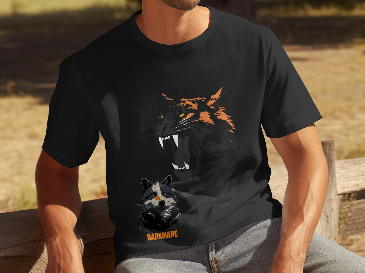 Street Art Tiger Wildlife Unisex T-Shirt Sizes S to 5XL - Darkmane Black T-Shirt - RMA APPAREL - Roclla Media Apparel Store