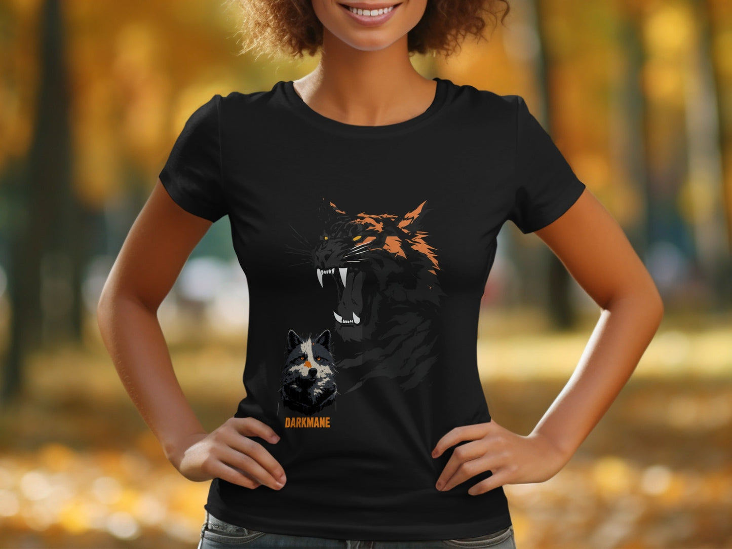 Street Art Tiger Wildlife Unisex T-Shirt Sizes S to 5XL - Darkmane Black T-Shirt - RMA APPAREL - Roclla Media Apparel Store