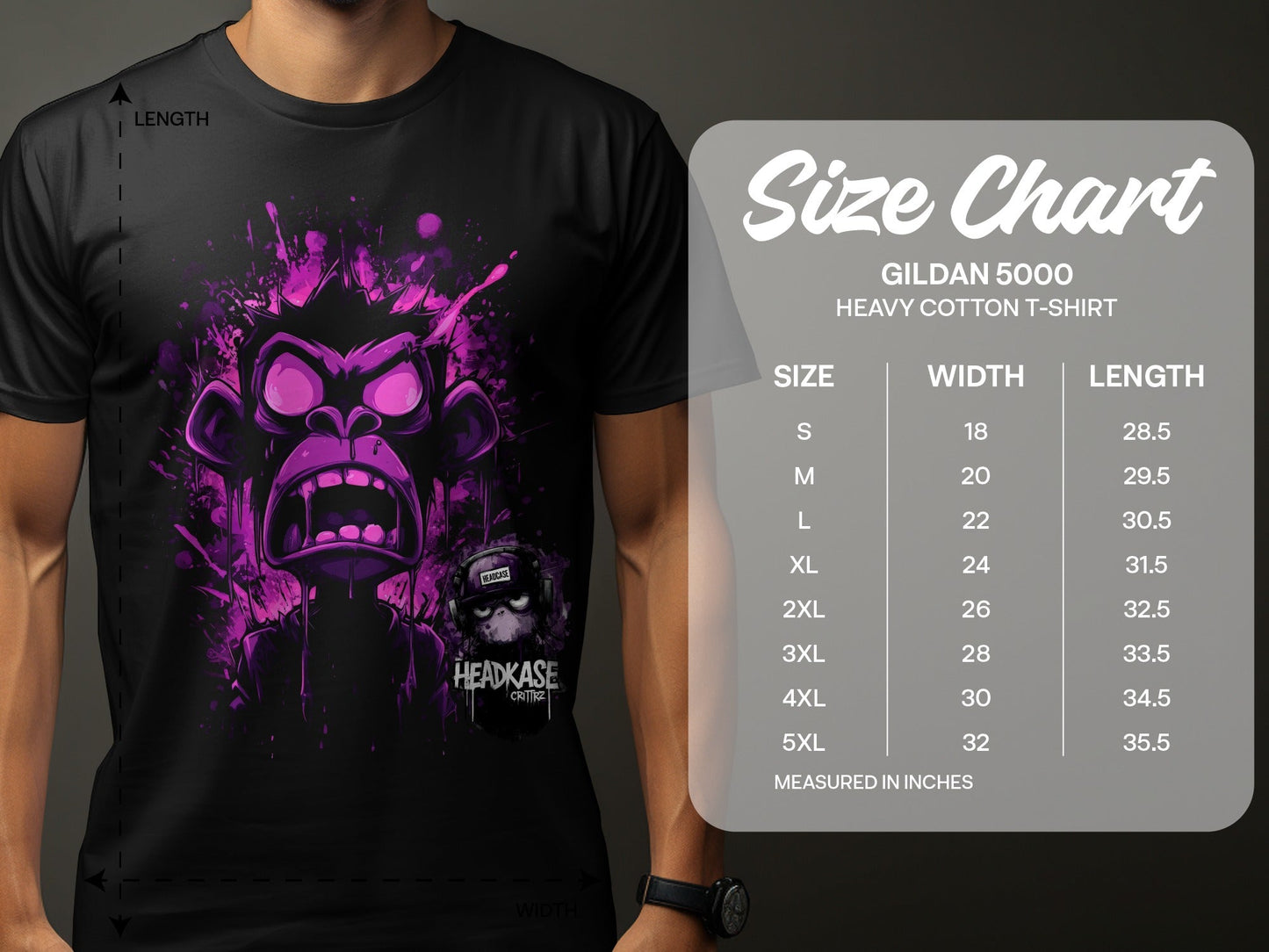 Street Art Urban Furious Monkey Sizes S to 5XL Unisex T-Shirt - Headcase Crittrz Black T-Shirt - RMA APPAREL - Roclla Media Apparel Store