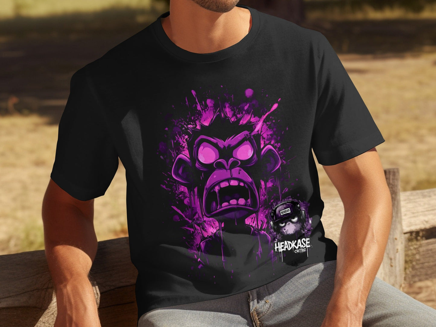 Street Art Urban Furious Monkey Sizes S to 5XL Unisex T-Shirt - Headcase Crittrz Black T-Shirt - RMA APPAREL - Roclla Media Apparel Store