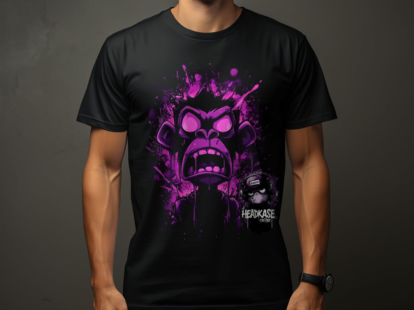 Street Art Urban Furious Monkey Sizes S to 5XL Unisex T-Shirt - Headcase Crittrz Black T-Shirt - RMA APPAREL - Roclla Media Apparel Store