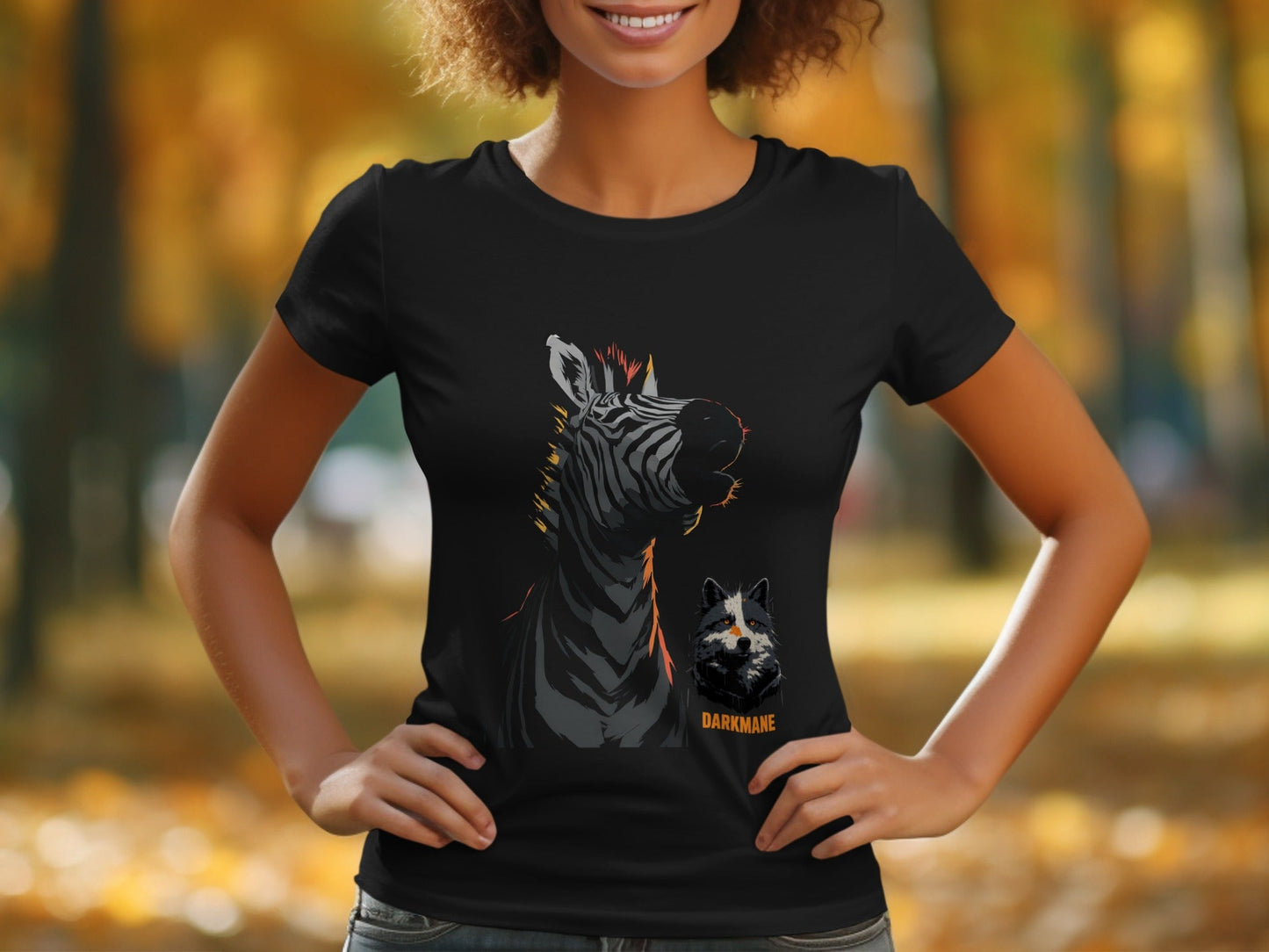 Street Art Zebra and Wildlife Design Mens Womens Unisex T-Shirt - Darkmane Black T-Shirt - RMA APPAREL - Roclla Media Apparel Store