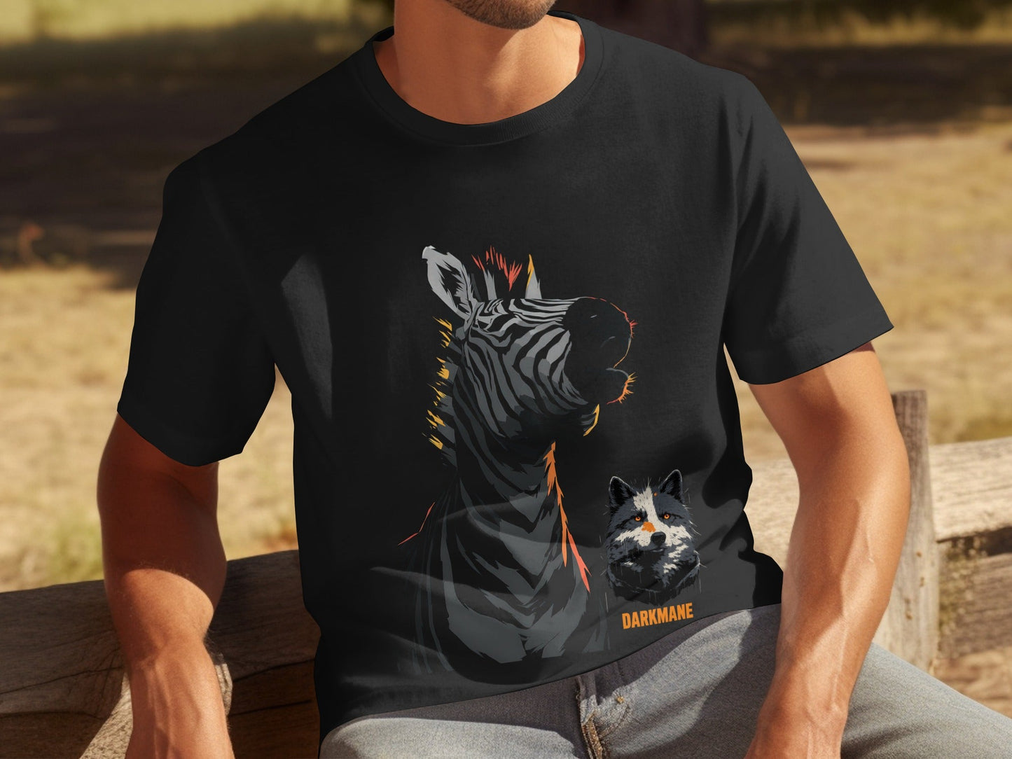 Street Art Zebra and Wildlife Design Mens Womens Unisex T-Shirt - Darkmane Black T-Shirt - RMA APPAREL - Roclla Media Apparel Store