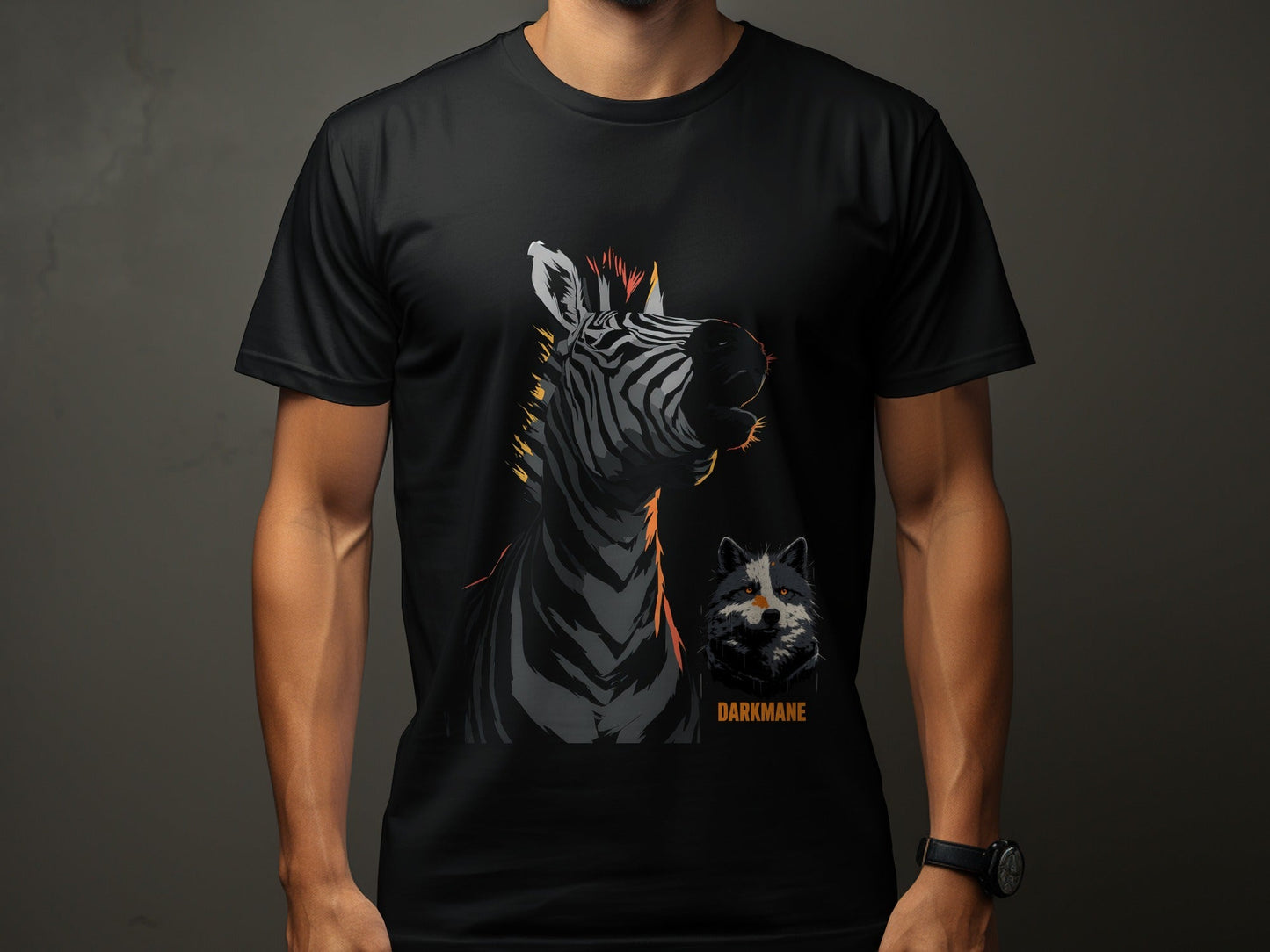 Street Art Zebra and Wildlife Design Mens Womens Unisex T-Shirt - Darkmane Black T-Shirt - RMA APPAREL - Roclla Media Apparel Store