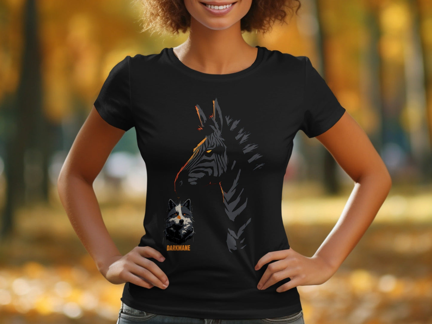 Street Art Zebra Plus Wildlife Graphic Design Unisex T-Shirt - Darkmane Black T-Shirt - RMA APPAREL - Roclla Media Apparel Store