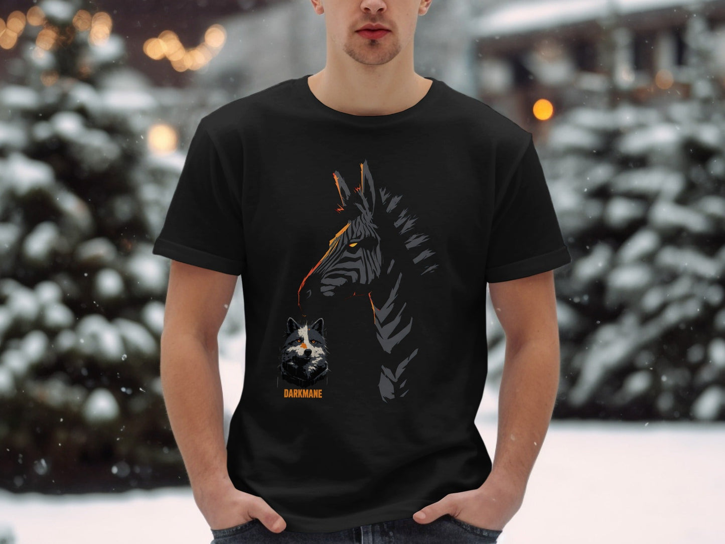 Street Art Zebra Plus Wildlife Graphic Design Unisex T-Shirt - Darkmane Black T-Shirt - RMA APPAREL - Roclla Media Apparel Store