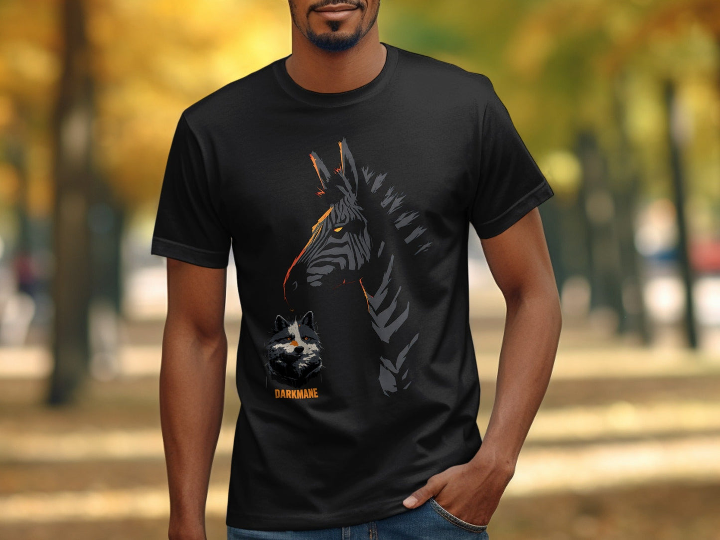 Street Art Zebra Plus Wildlife Graphic Design Unisex T-Shirt - Darkmane Black T-Shirt - RMA APPAREL - Roclla Media Apparel Store