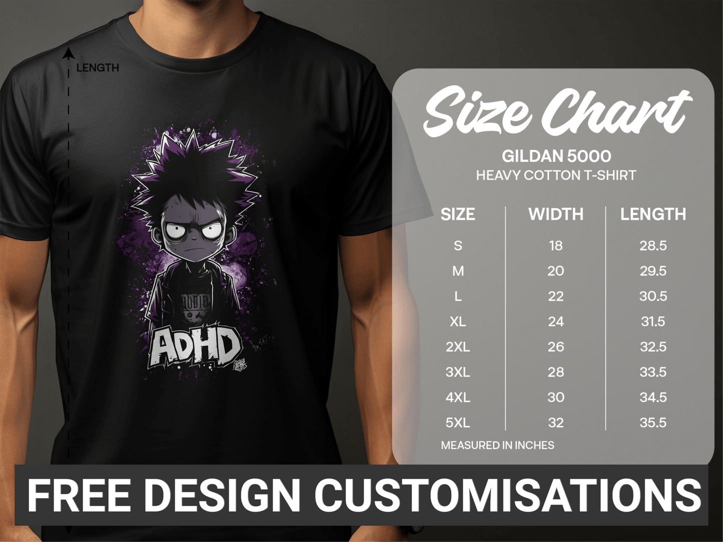 Urban Art ADHD Expression T-Shirt Sizes S to 5XL Unisex T-Shirt - ADHA Black T-Shirt - RMA APPAREL - Roclla Media Apparel Store