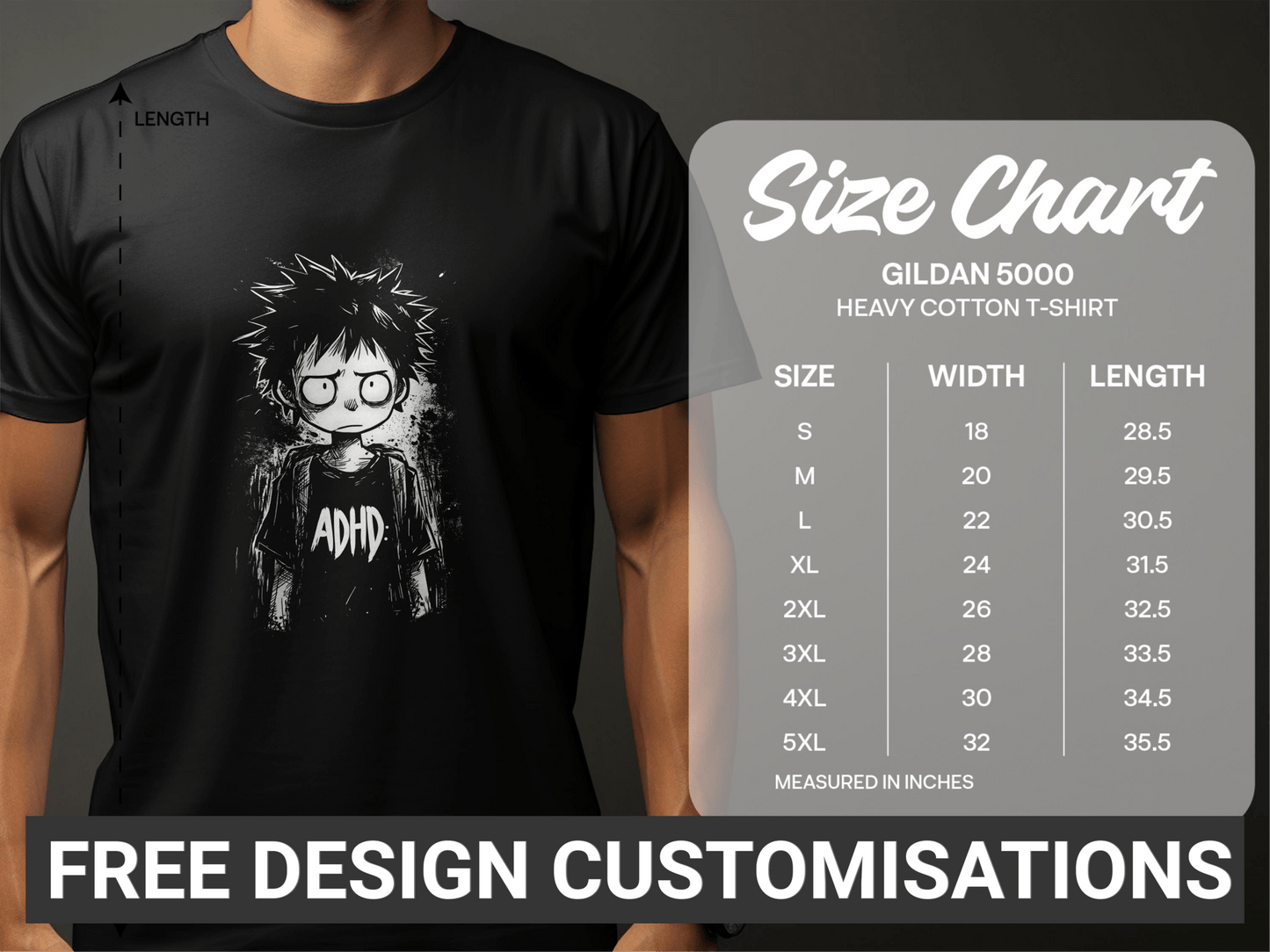 Urban Art ADHD Monochrome Graphic Mens Unisex T-Shirt Sizes - ADHA Black T-Shirt - RMA APPAREL - Roclla Media Apparel Store