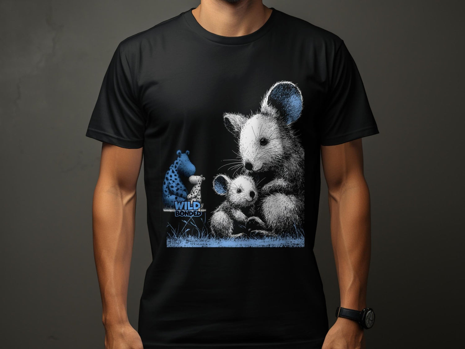 Wild & bonded Black T-shirt Deisgn Of Baby Mouse & Mum