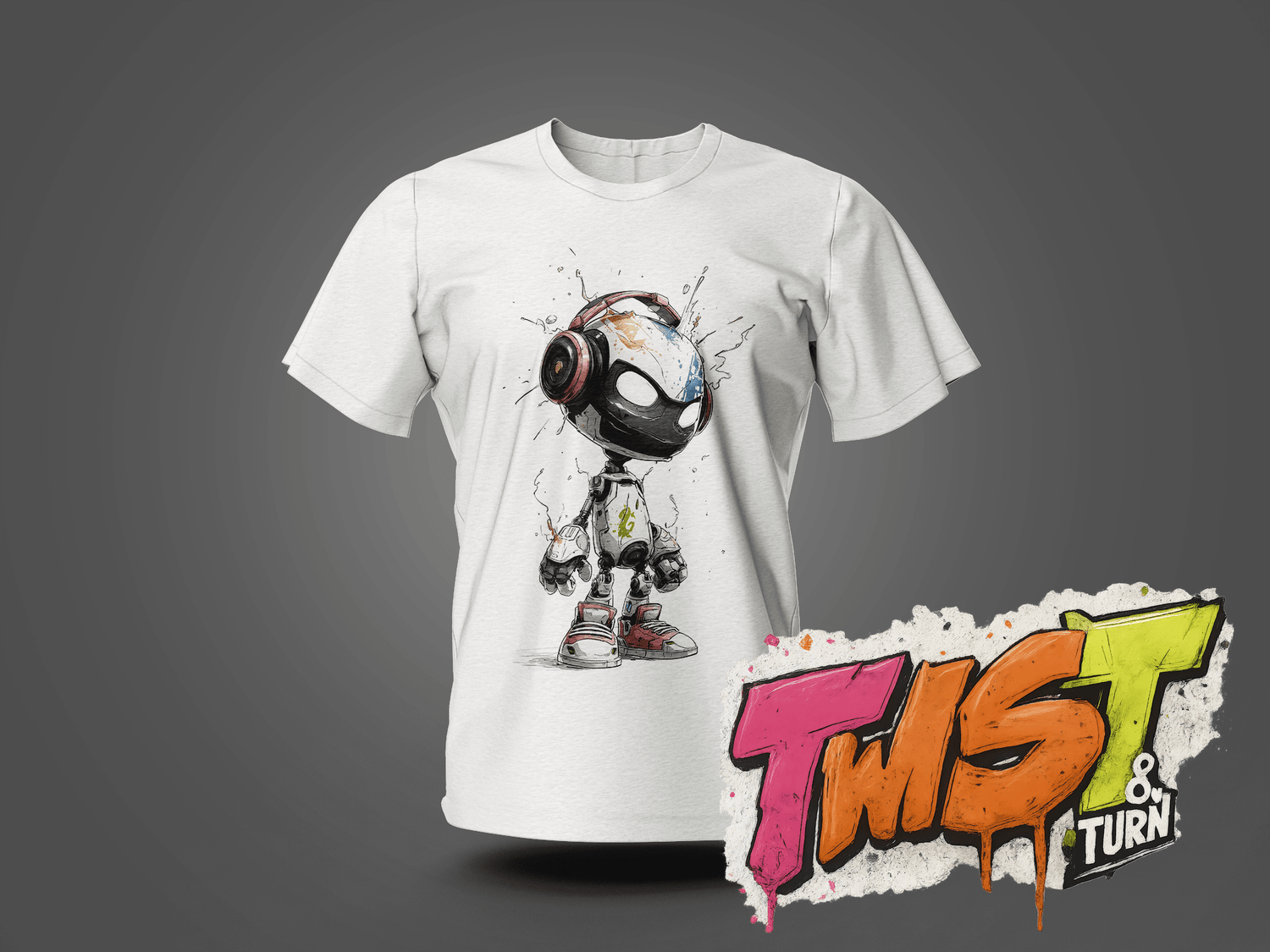 Twist & Turn: Futuristic Graffiti Robot Apparel - RMA APPAREL - Roclla Media Apparel Store