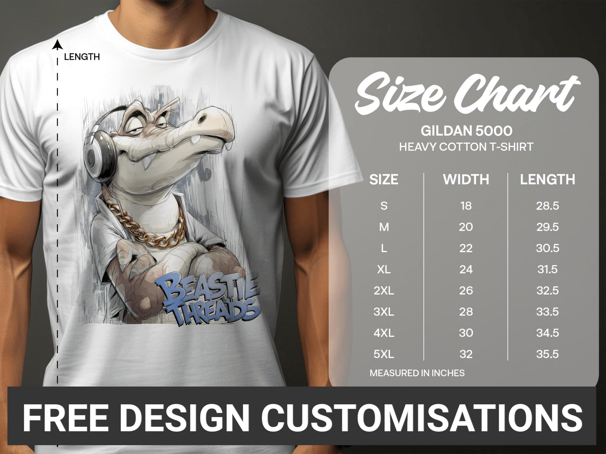 RMA APPAREL Alligator T-Shirt, Cool Croc Tee S to 5XL, Trendy Animal Shirt - Beastie Threads White T-Shirt - RMA APPAREL - Roclla Media Apparel Store