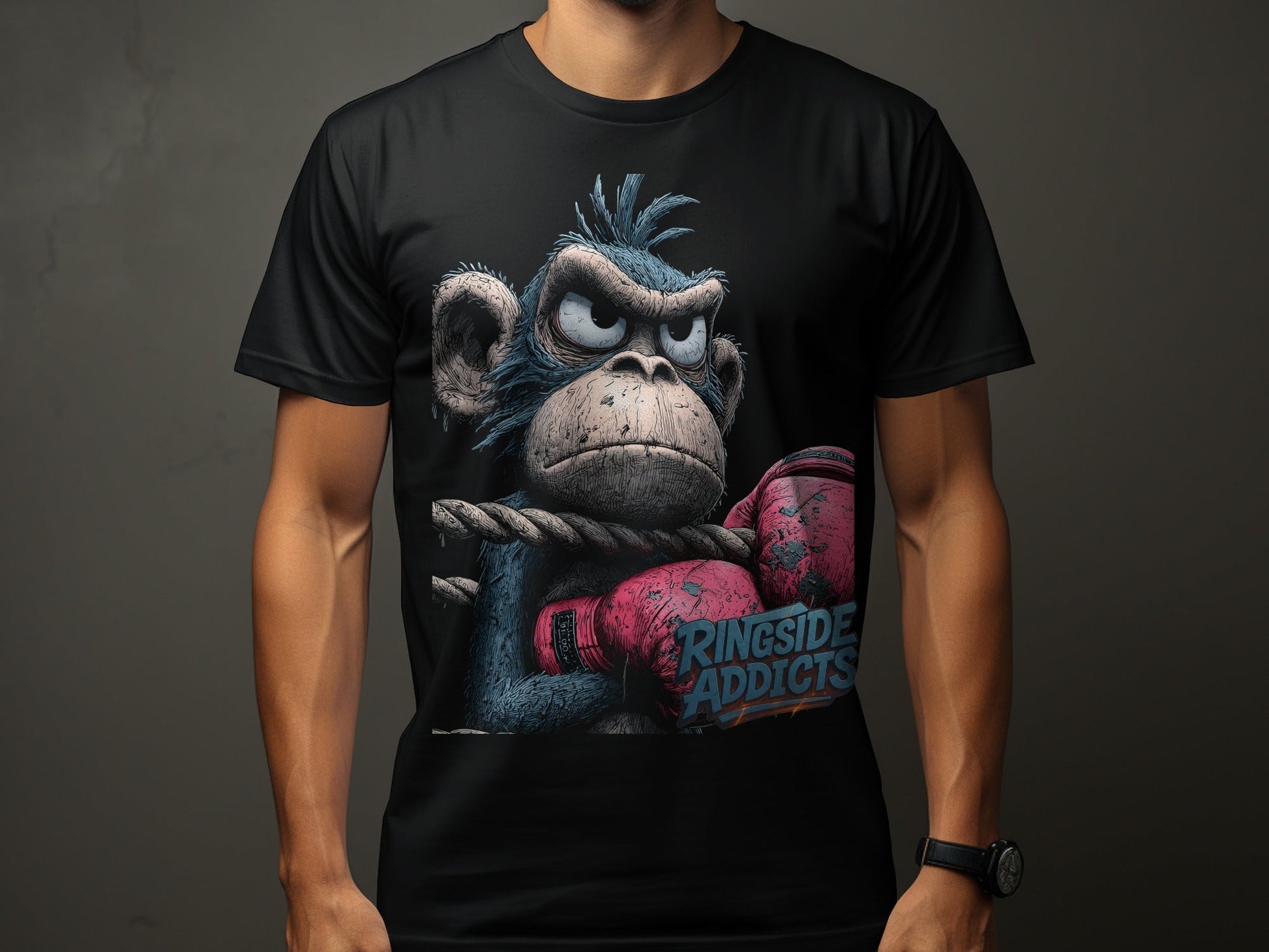 RMA APPAREL Boxer Monkey Ringside Addicts Mens Sizes T-Shirt - Ringside Addicts White T-Shirt - RMA APPAREL - Roclla Media Apparel Store
