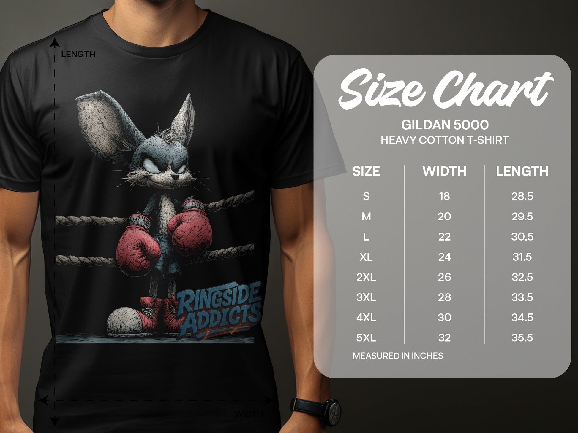RMA APPAREL Boxing Bunny in Ring Unisex Wildlife T-Shirt - Ringside Addicts White T-Shirt - RMA APPAREL - Roclla Media Apparel Store
