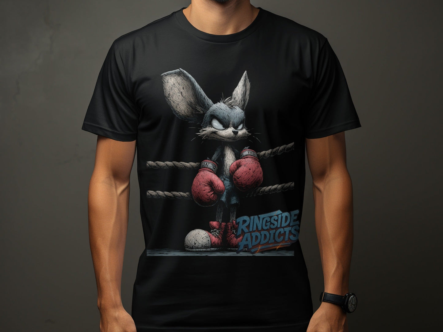RMA APPAREL Boxing Bunny in Ring Unisex Wildlife T-Shirt - Ringside Addicts White T-Shirt - RMA APPAREL - Roclla Media Apparel Store