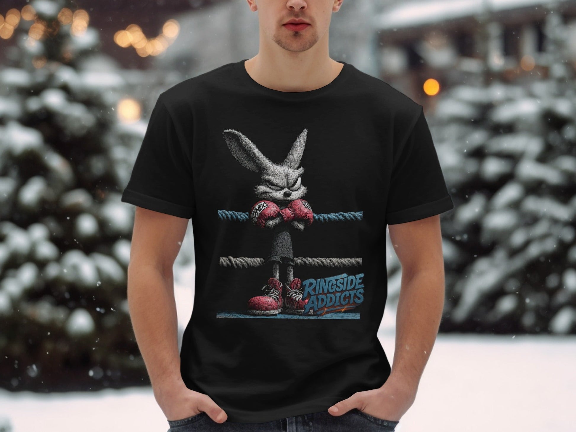 RMA APPAREL Boxing Bunny Wildlife Unisex T-Shirt Sizes S to 5XL T-Shirt - Ringside Addicts White T-Shirt - RMA APPAREL - Roclla Media Apparel Store