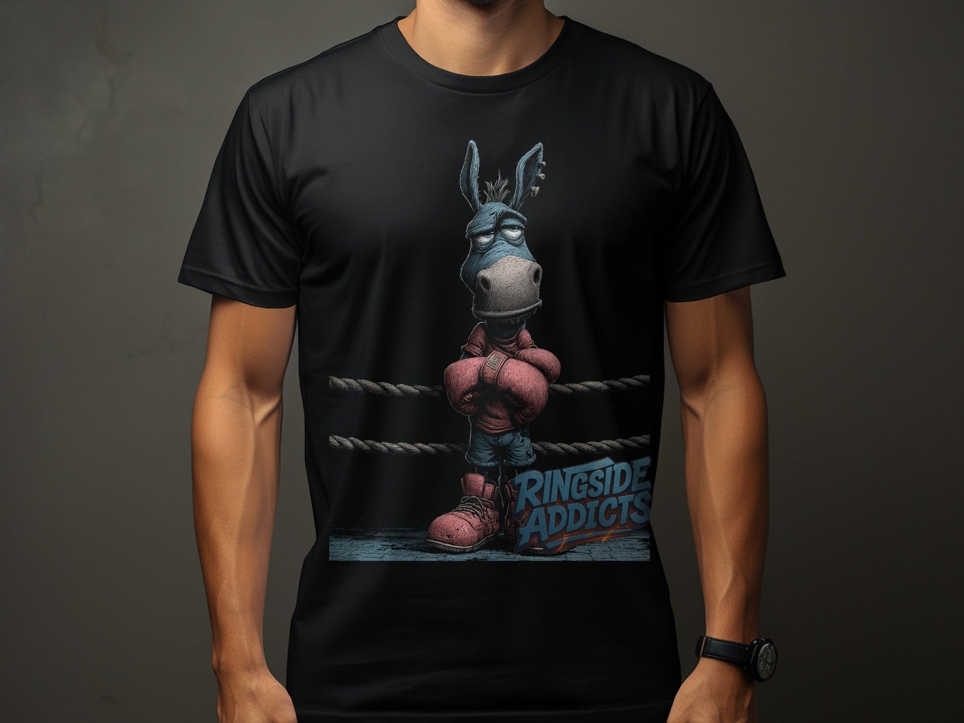 RMA APPAREL Boxing Donkey Sizes S to 5XL Mens Unisex T-Shirt - Ringside Addicts White T-Shirt - RMA APPAREL - Roclla Media Apparel Store