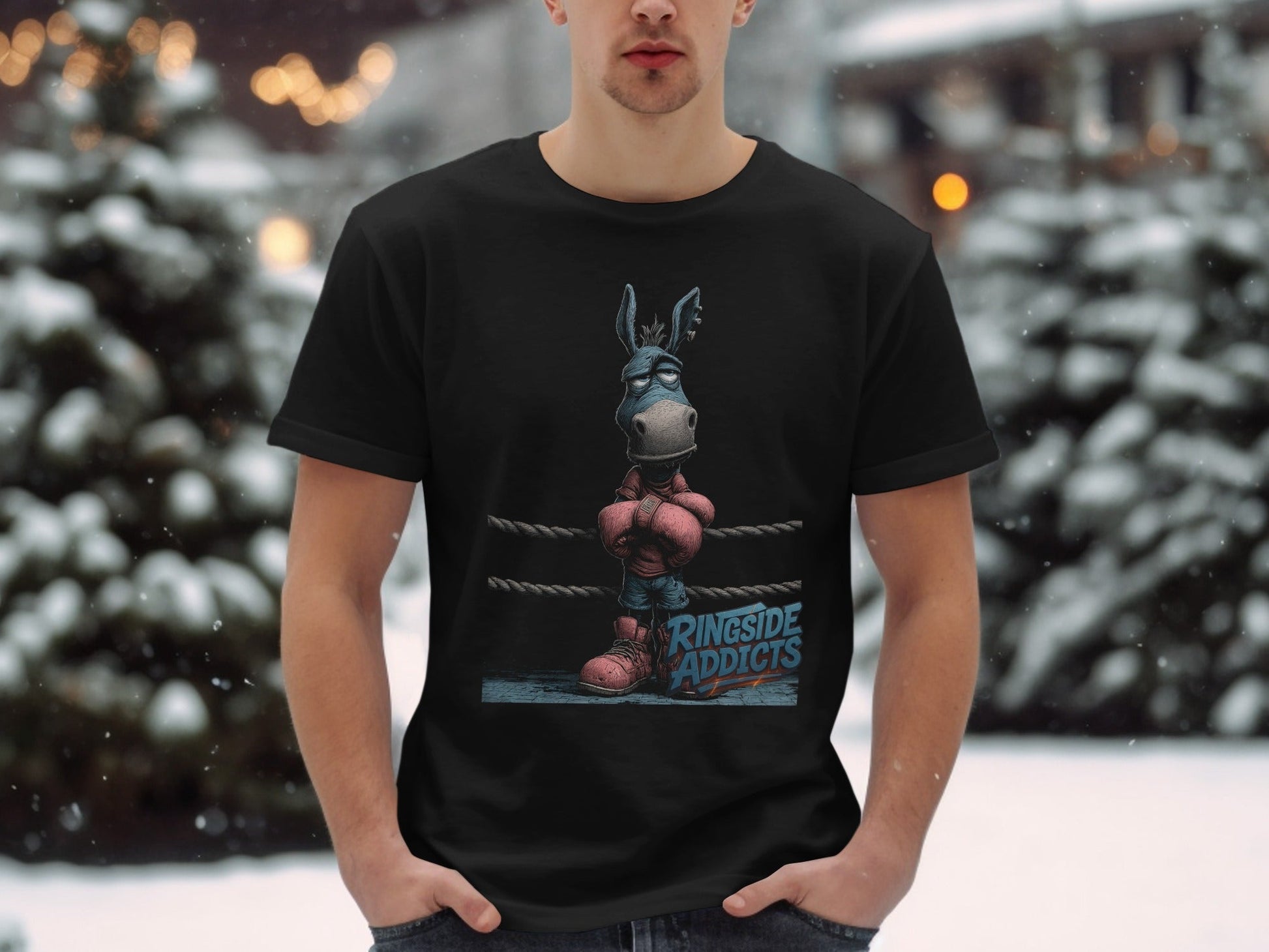 RMA APPAREL Boxing Donkey Sizes S to 5XL Mens Unisex T-Shirt - Ringside Addicts White T-Shirt - RMA APPAREL - Roclla Media Apparel Store